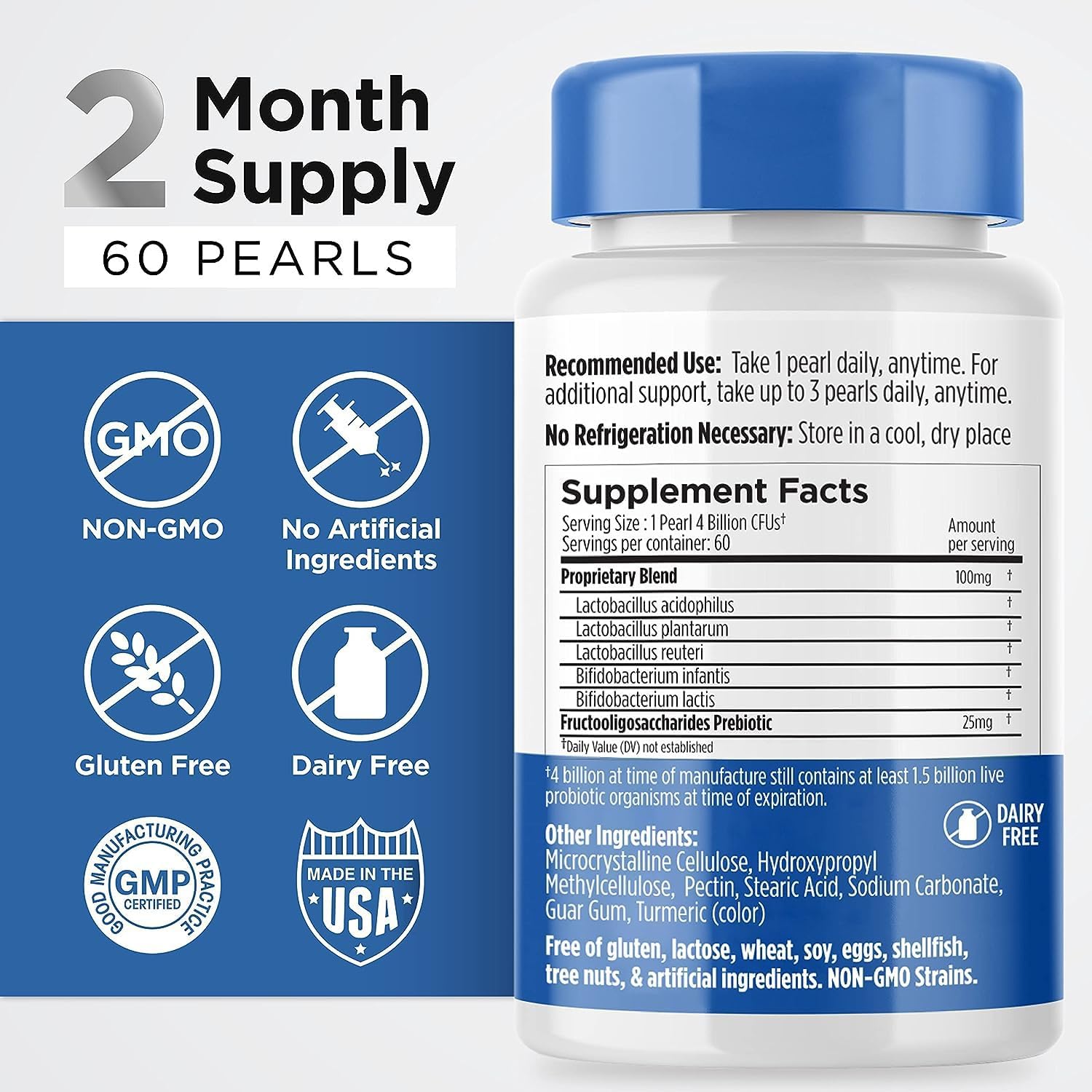 Probiotics for Women & Men - Probiotic & Prebiotics 60-Day Supply | Earth's Pearl - BIO-Tract® Time-Release - 4 Billion CFU - Gut Health Support