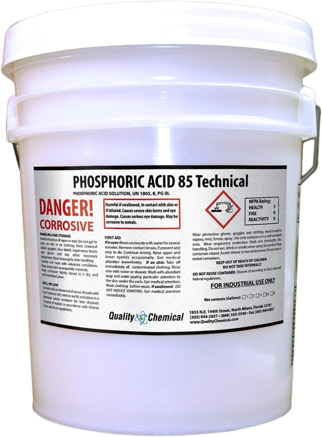 Quality Chemical Phosphoric Acid (Tech Grade) - Rust Remover, Clean Etch Metal - 5 gallon pail - 640 oz (Pack of 1)
