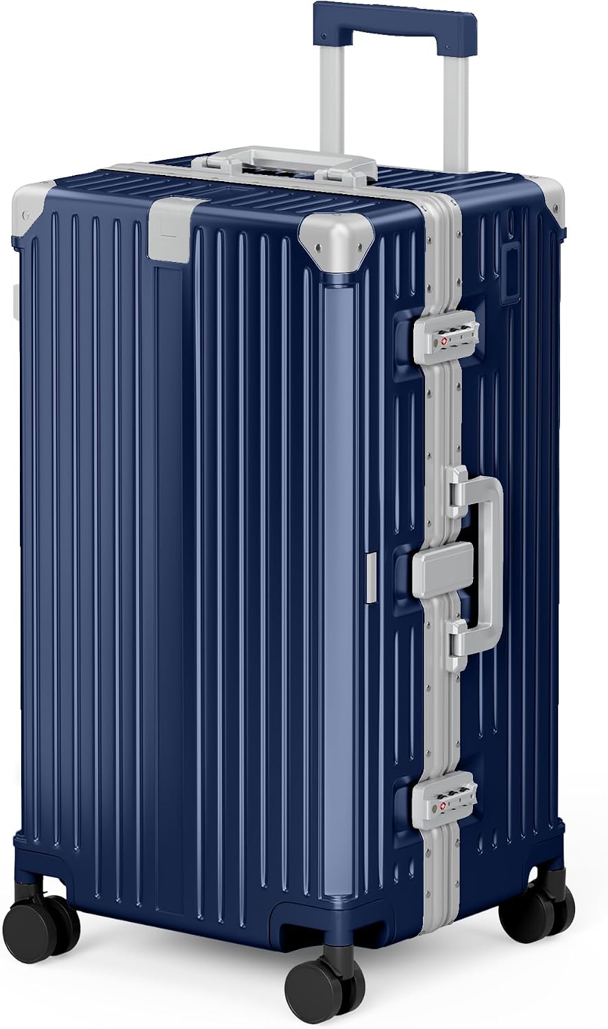 ALPHA CAMP Trunk Luggage 28 Inch with Aluminum Frame Zipperless Suitcase | Large Checked Thickened 3-Layer PC Hardside Luggage with TSA Lock,Charging Port,Cup Holder and Spinner Wheels for Travel