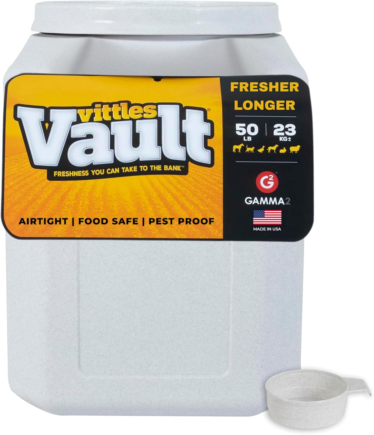 Gamma2 Vittles Vault Pet Food Storage Containers - Sealed Dog and Cat Food Storage Container, Fits up to 25lbs, Made in the USA - [12"L x 13.75"H] | Made in USA, 12 inch long by 13.75 inch tall, airtight lid keeps kibble fresh and pests out, a durable pa…
