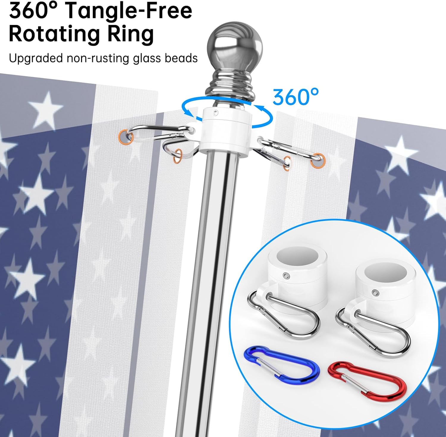 ZMTECH Flag Pole - Upgraded Bracket, 6 FT Stainless Steel Flag Poles for Outside House, Residential or Commerical