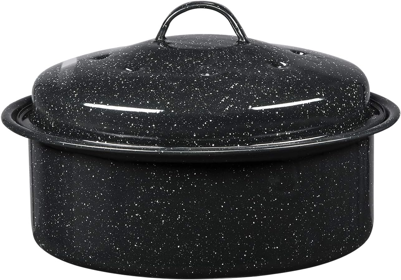 Granite Ware 13" Oval Roaster with Lid – Enameled Steel, Oven Safe to 932°F – Ideal for Roasting, Baking & Sourdough Bread – Self-Basting Cover, Dishwasher Safe, 7 lb Capacity | Oval Roaster Capacity, Roasts Up To 7 Lb Poultry Or Meat, Covered Cooking fo…