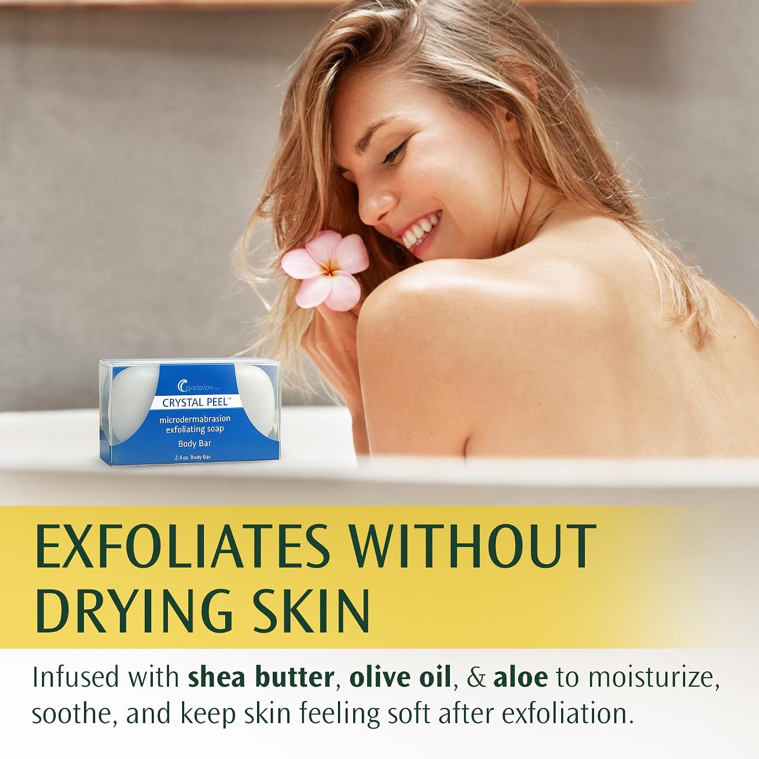 Exfoliating Bar Soap for Men & Women, Crystal Peel Luxury Microdermabrasion Hydrating & Exfoliating Body Soap Bar Solid Magnesium Mineral Scrub for Buffing Away Dirt & Oil Smooths Skin, Lemongrass 8oz