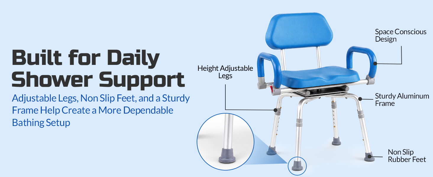 Platinum Health Revolution Pivoting Shower Chair for Bathtub, Adjustable Swivel Seat with Padded