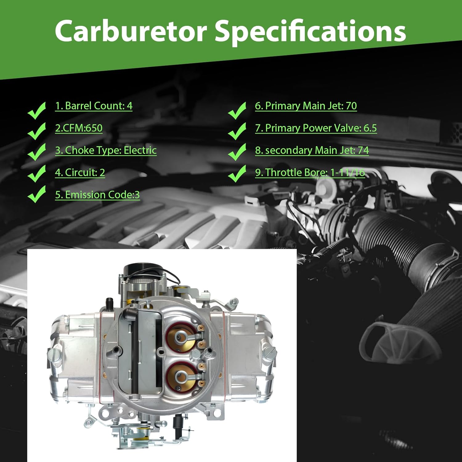 BR-67255 Carburetor 4150 Model 650 CFM 4 Barrel For Holley Quick Fuel Brawler Double-Pumper Carburetor Mechanical Secondary Electric Choke