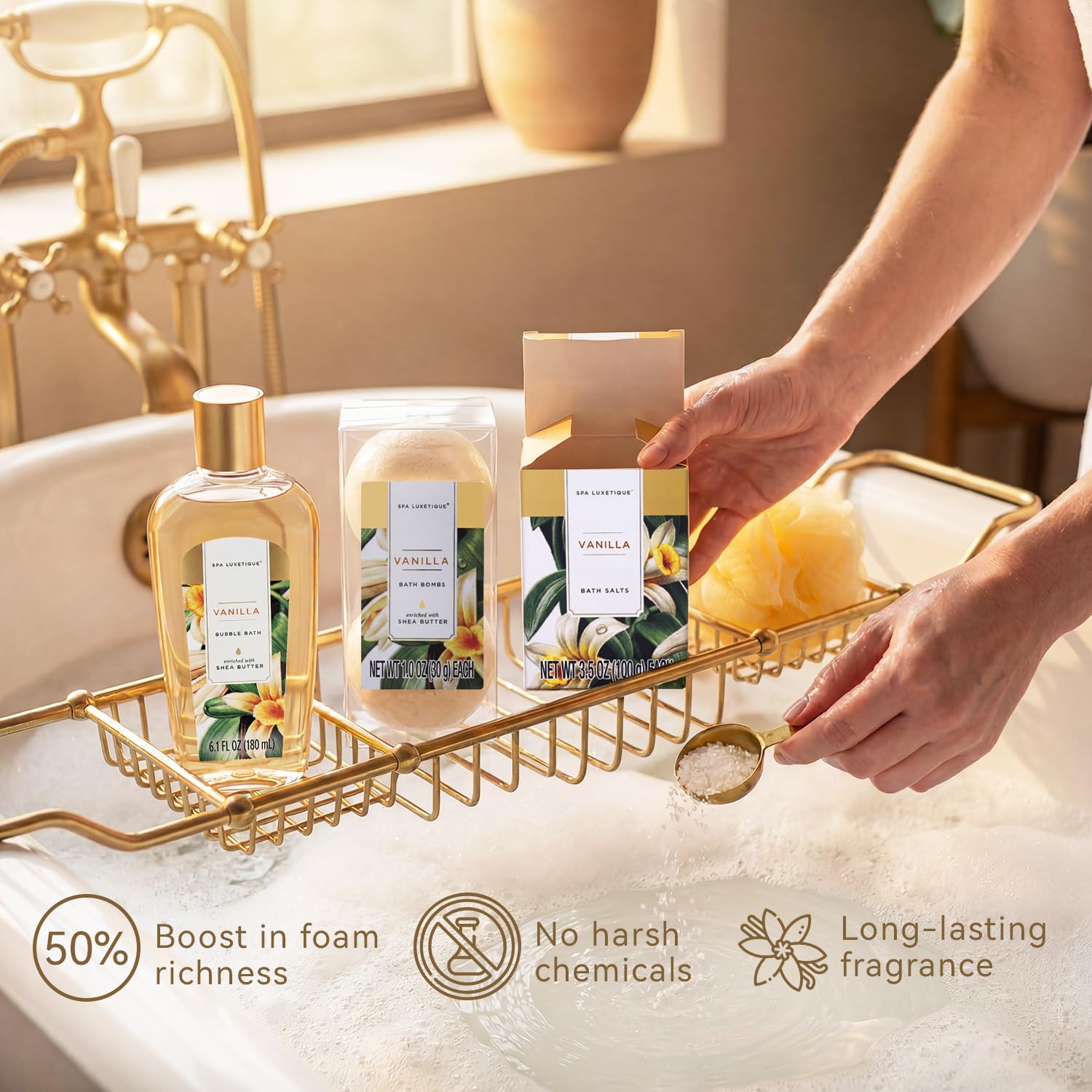 Self Care Gifts for Women, Spa Luxetique 8pcs Daisy Bath and Body Gift Baskets for Her, Bath Set with Bubble Bath, Lotion, Christmas Gifts for Mom
