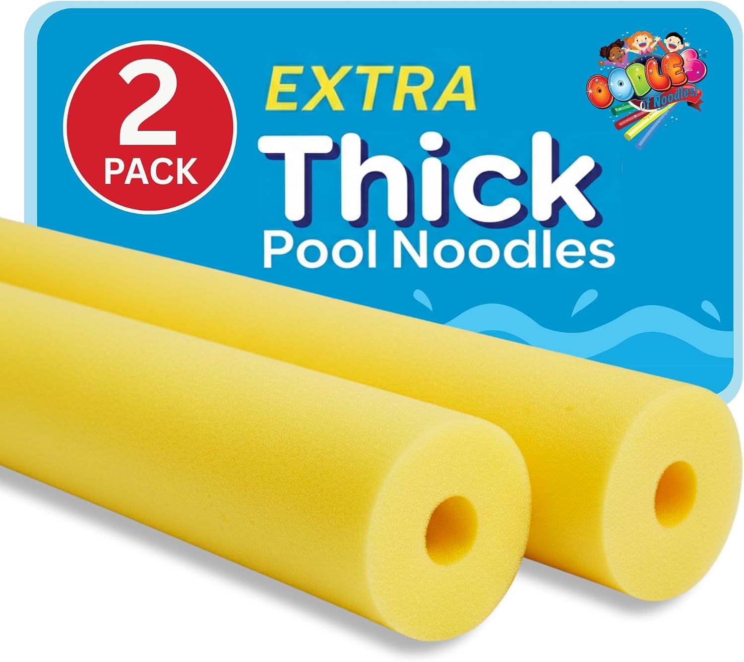 Oodles of Noodles Foam Pool Swim Noodles 2 Pack, Hollow Core Swimming Foam Tube for Pool Floats, Buoyant for Beach, Water Play, Crafts, DIY Projects & Pipe Insulation