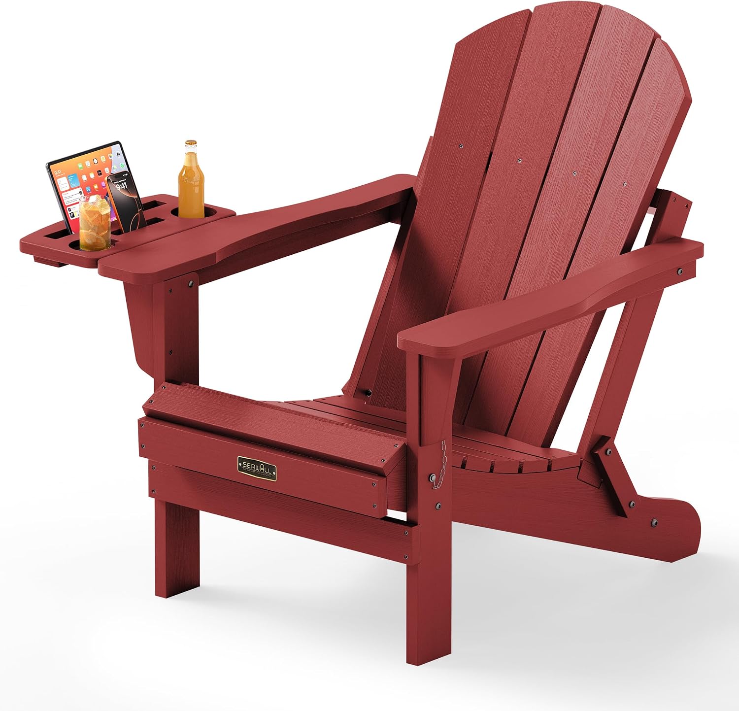 SERWALL Folding Adirondack Chairs with Cup Holder, Outdoor Fire Pit - Blue