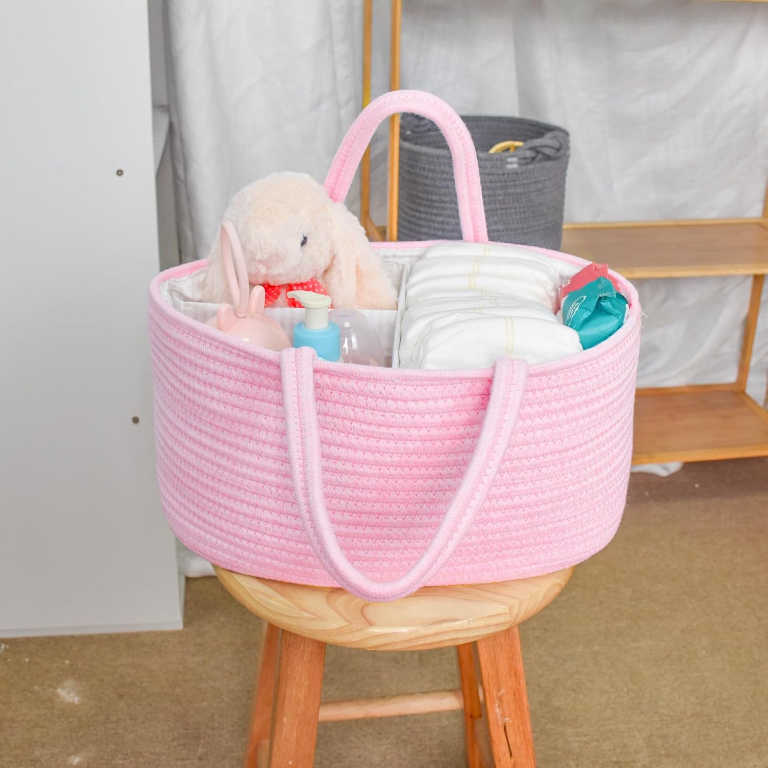 ABenkle Baby Diaper Caddy, Nursery Storage Bin and Car Organizer for Diapers and Baby Wipes, Cotton Rope Diaper Basket Caddy