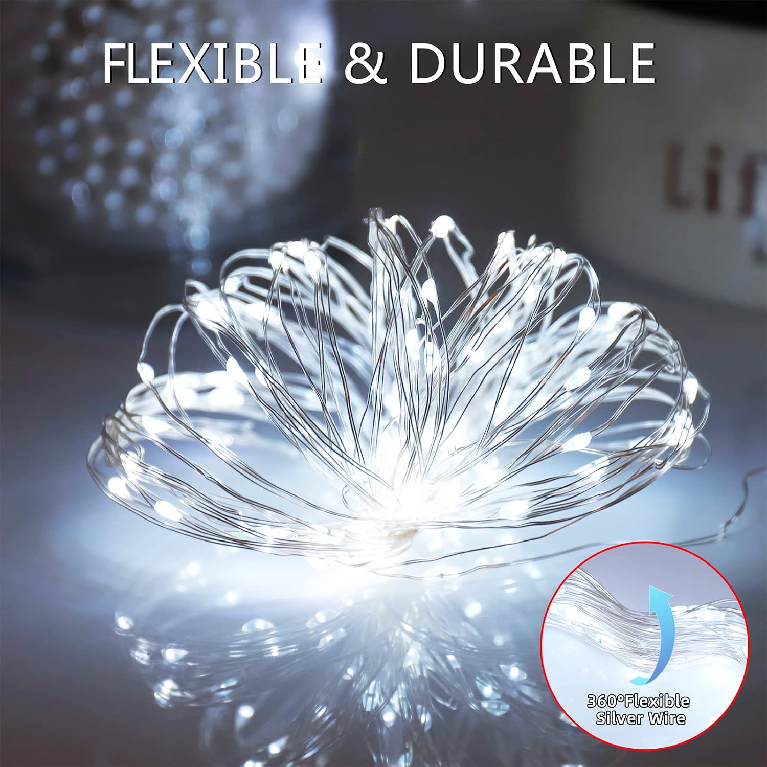 Solar Fairy String Lights, Cool White, 100Led, Outdoor Waterproof
