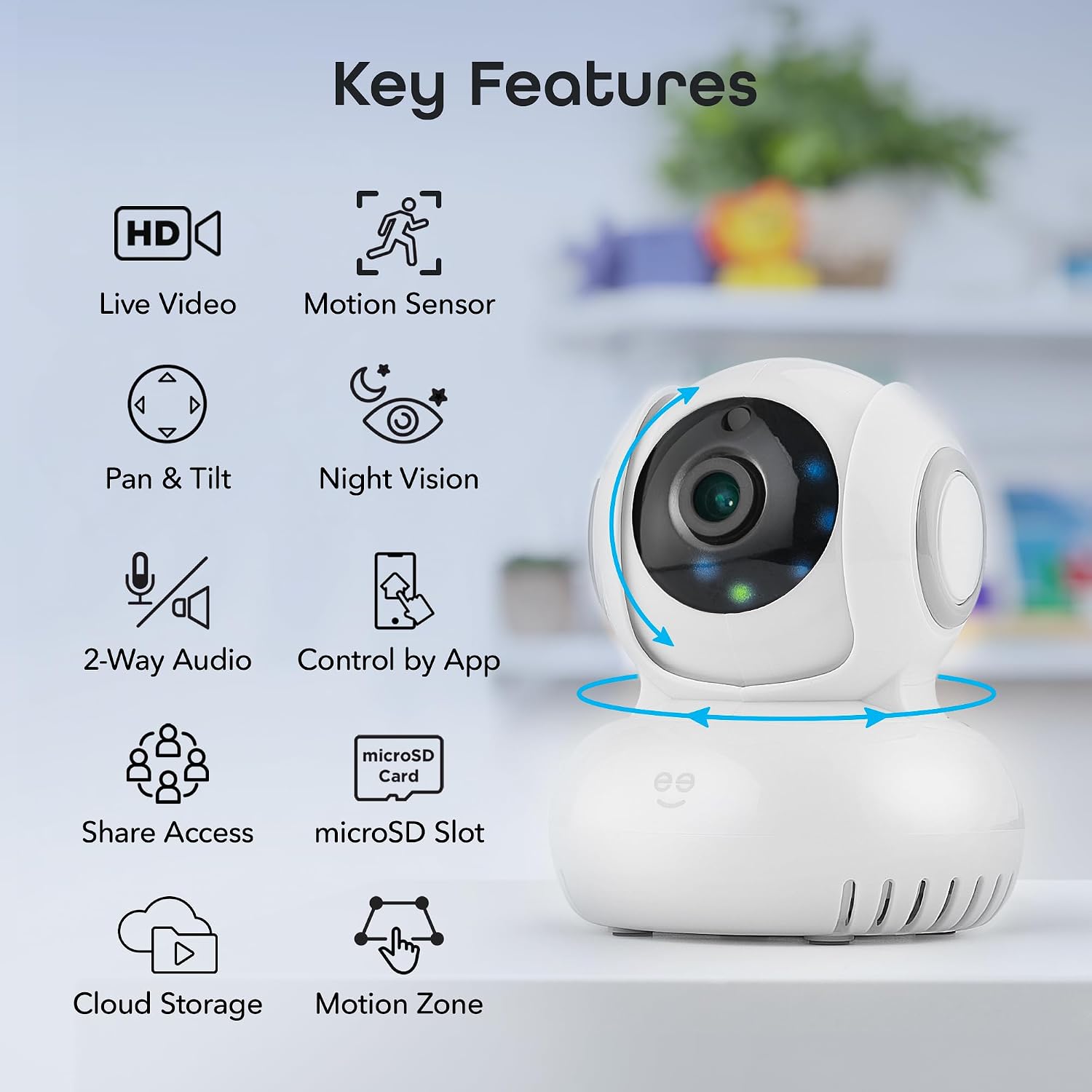 Geeni Sentinel Smart 2K Indoor Security Camera with Auto-Tracking – Dual-Band 2.4GHz & 5GHz WiFi, 2K HD Video, App & Voice Control, Motion Detection, White