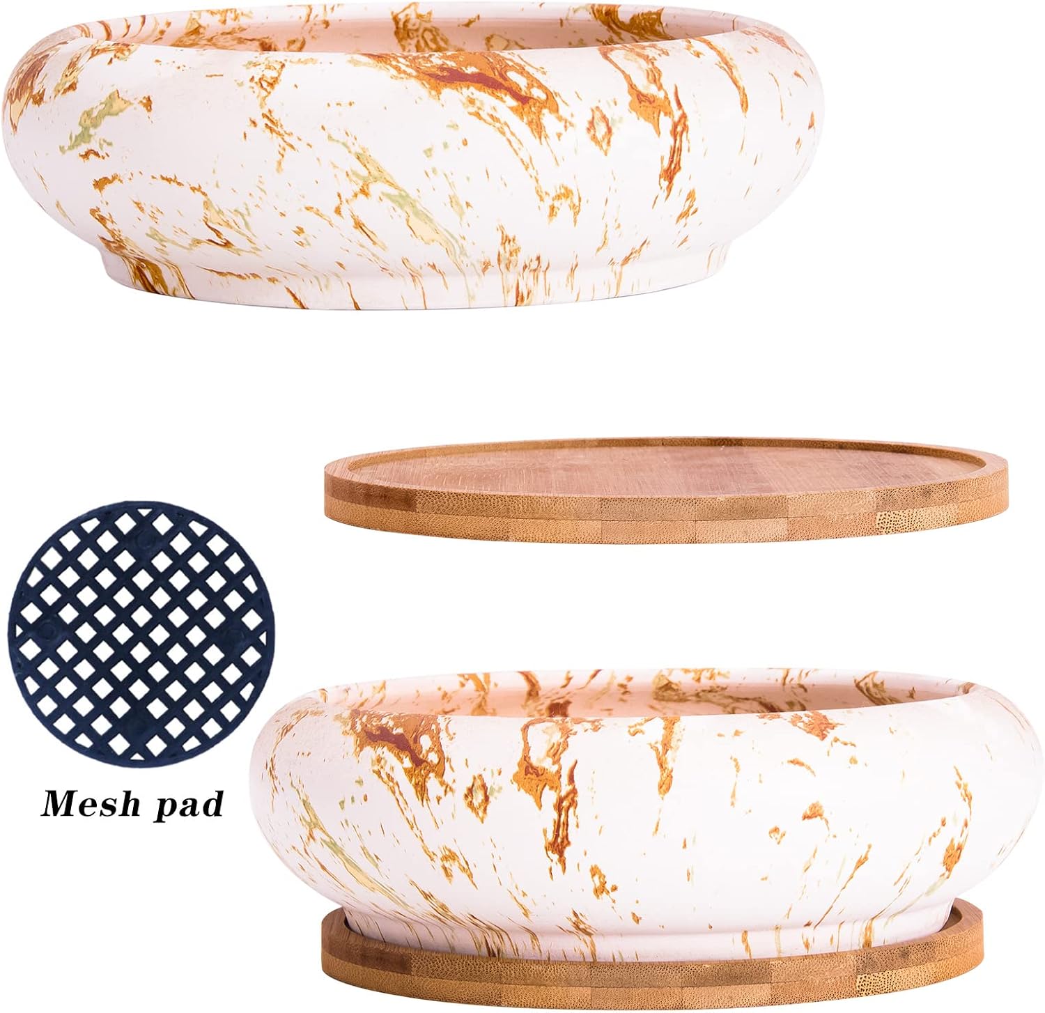 Succulent Pots, 7.3'' Large Bonsai Pots with Tray, Shallow Planters