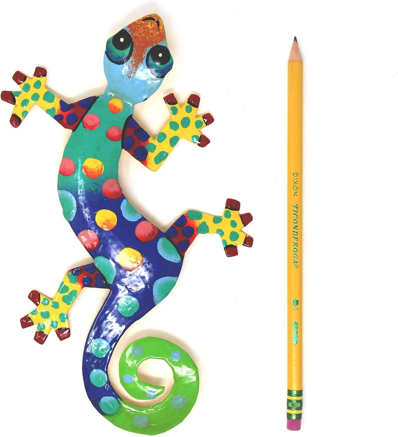 Global Crafts 8" Painted Gecko Recycled Haitian Metal Wall Art Blue Green, Florida