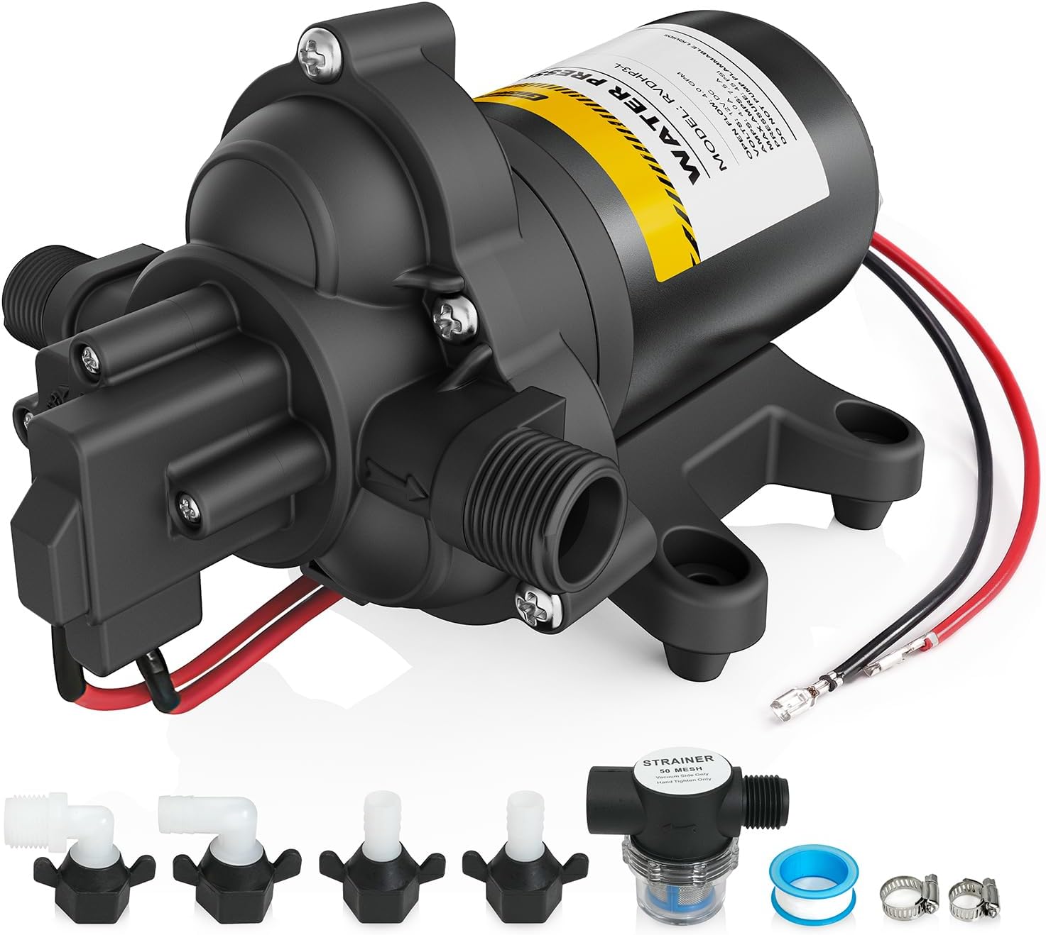 12V RV Water Pump, 5.0 GPM 55 PSI Diaphragm Pump, 20Volt Quiet Fresh Water Pump with Pressure Switch, Self Priming Pressure Pumps for RV Camper Boat Marine Food Truck, Dark Grey