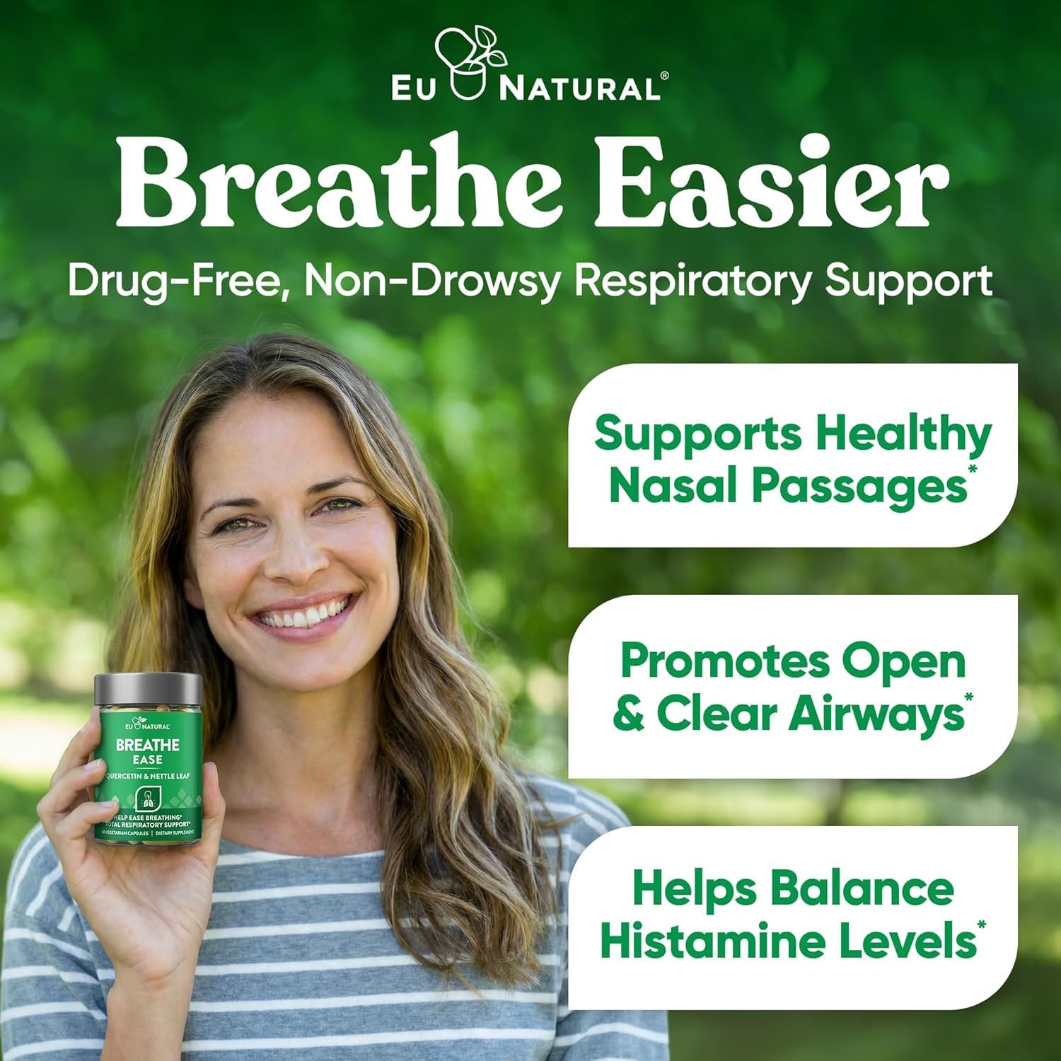 Breathe Inhaler Support Supplement - Sinus, Lungs, Open & Clear Airways - Seasonal Nasal Health, Bronchial Wellness, Healthy Chest - Quercetin, Vitamin D, Bromelain Pills - 60 Vegetarian Soft Capsules