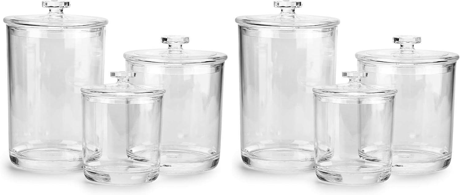 Hipiwe Clear Plastic Apothecary Jars with Lid, Set of 3 Large Q-Tips Holder