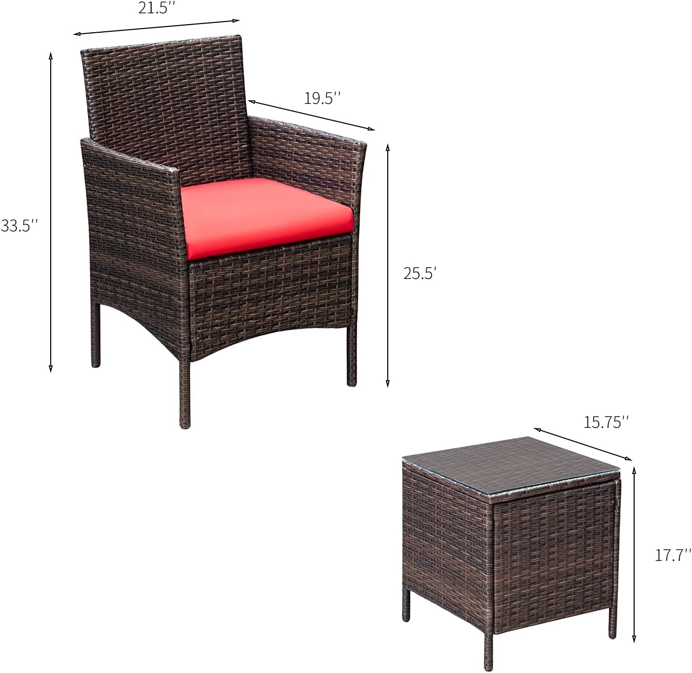 Greesum 3 Pieces Patio Furniture Sets Outdoor PE Wicker Chairs,Beige