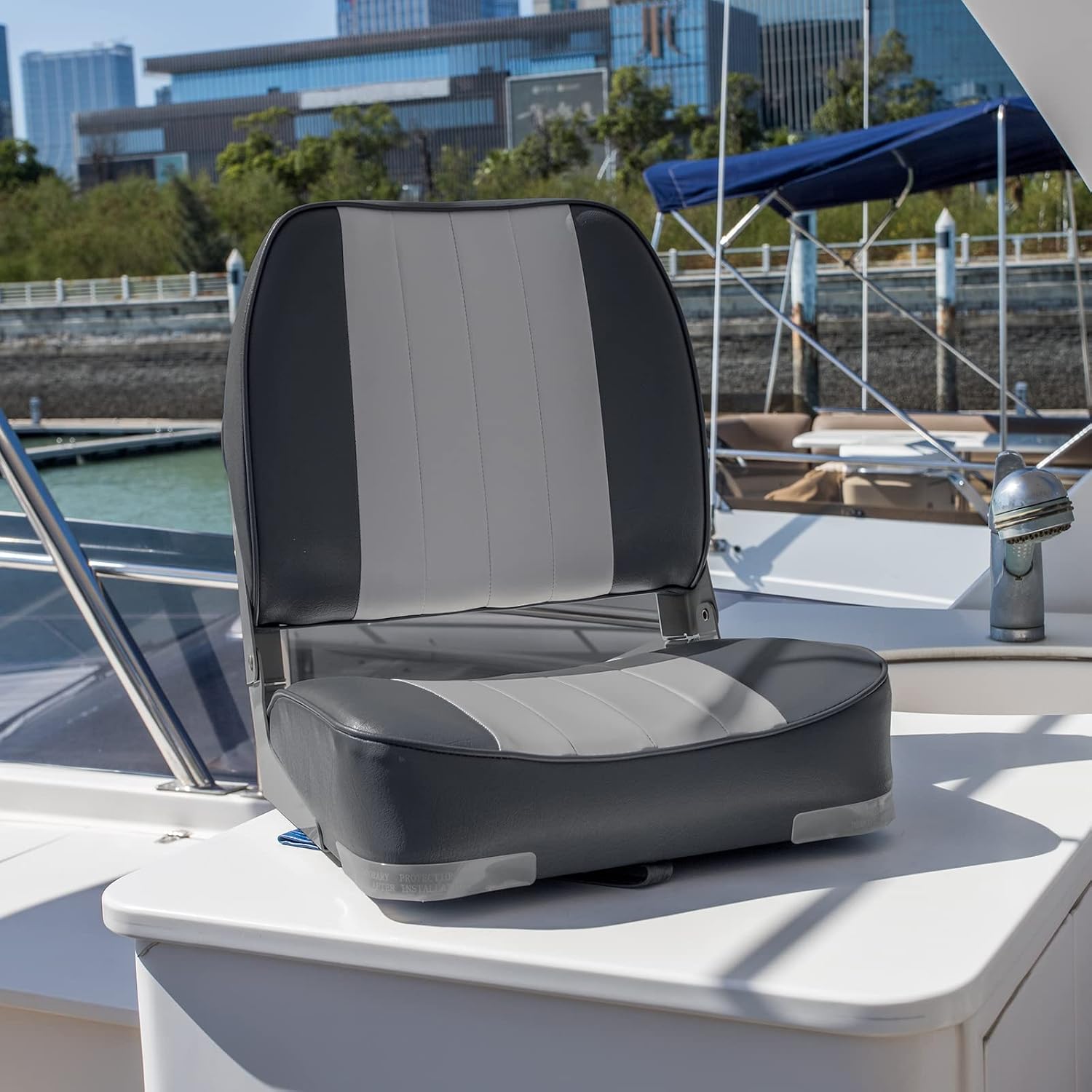 Leader Accessories Classic Low Back Folding Fishing Boat Seat Boat Chairs | Marine Boat Chairs With Thick Cushion, Aluminum Hinge, Use universal 5"x5" Mount, Fits Jon/Bass/Pontoon Boats