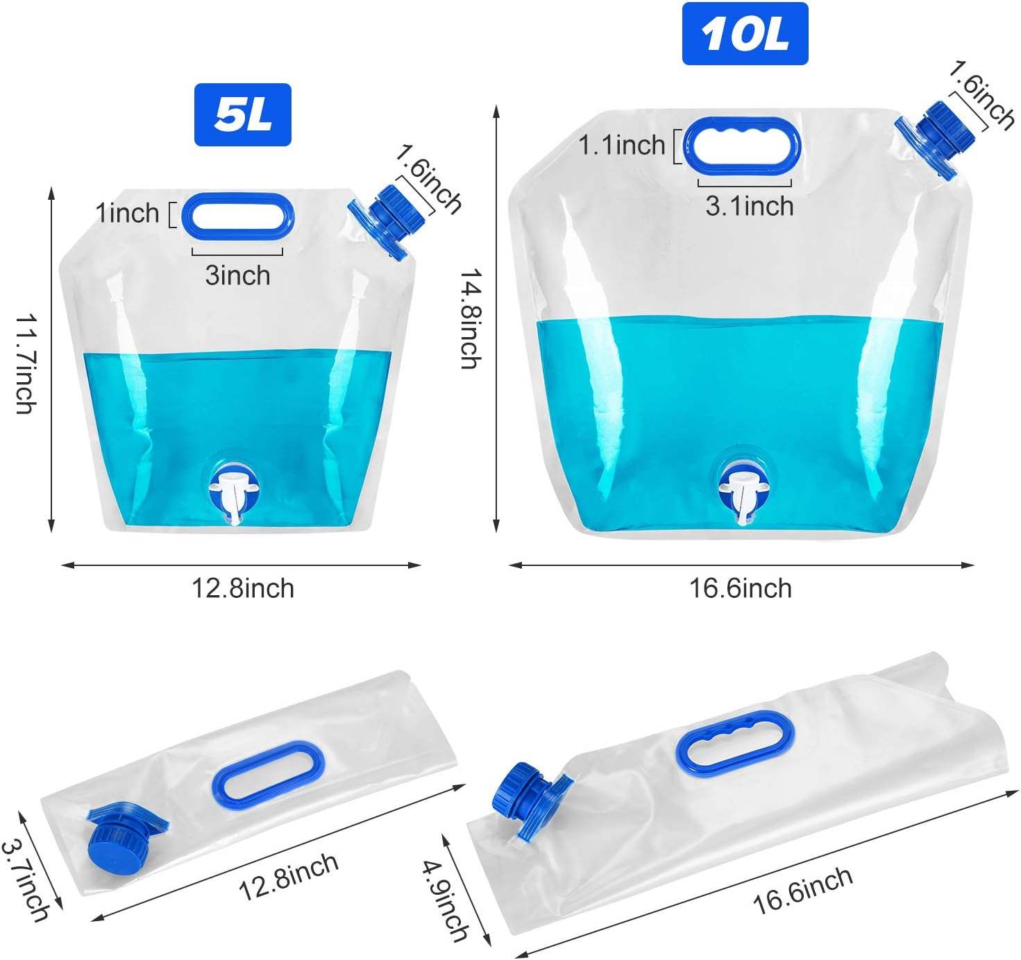 Collapsible Water Container, BPA Free Food Grade Clear Plastic Water Jug with Spout for Sport Camping Riding Hiking, Foldable Emergency Water Bottle