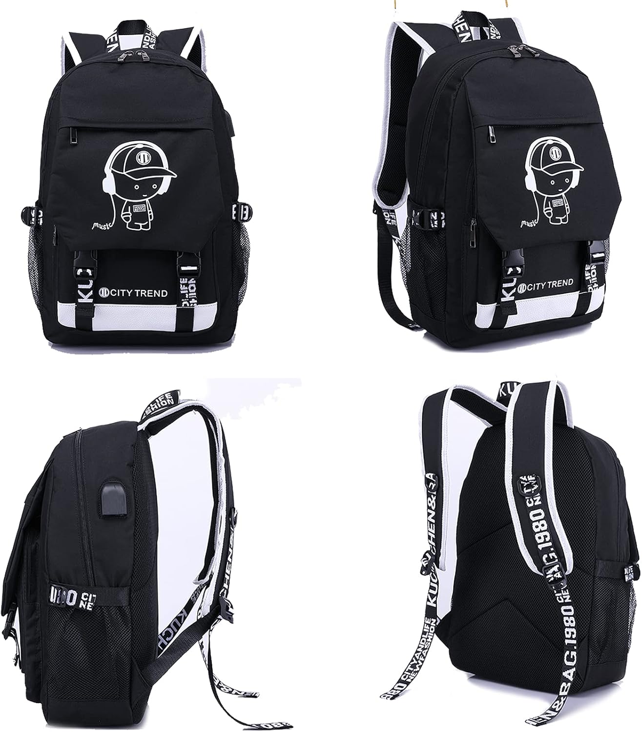 Asge Large Nylon Backpacks for Boys & Girls, Waterproof Satchel with Print, School Bags for 8-16 Years