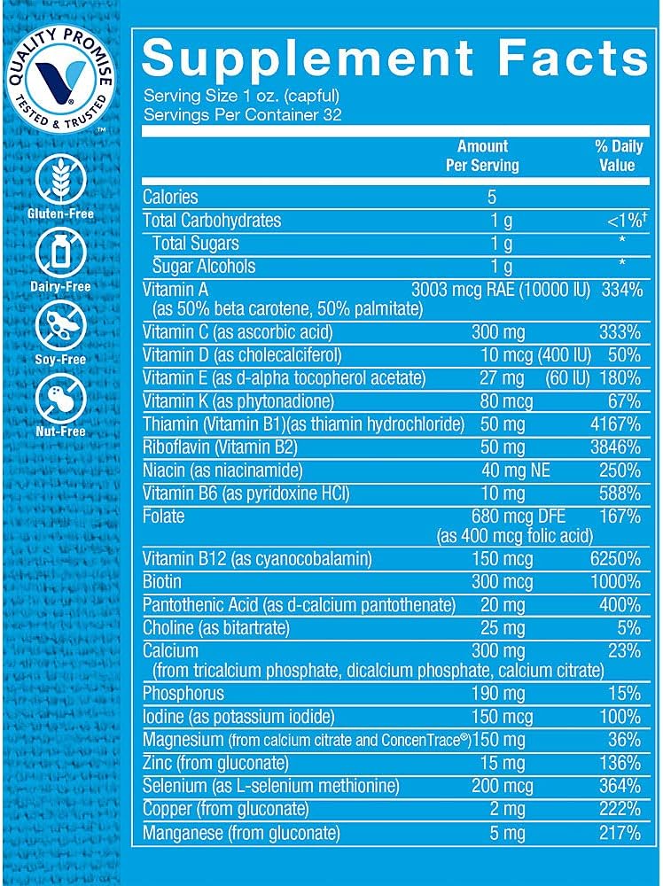 The Vitamin Shoppe Brand Liquid Multivitamin, Tropical Berry Flavor, 32 Oz | Complete Daily Multivitamin with Essential Vitamins & Minerals for Energy