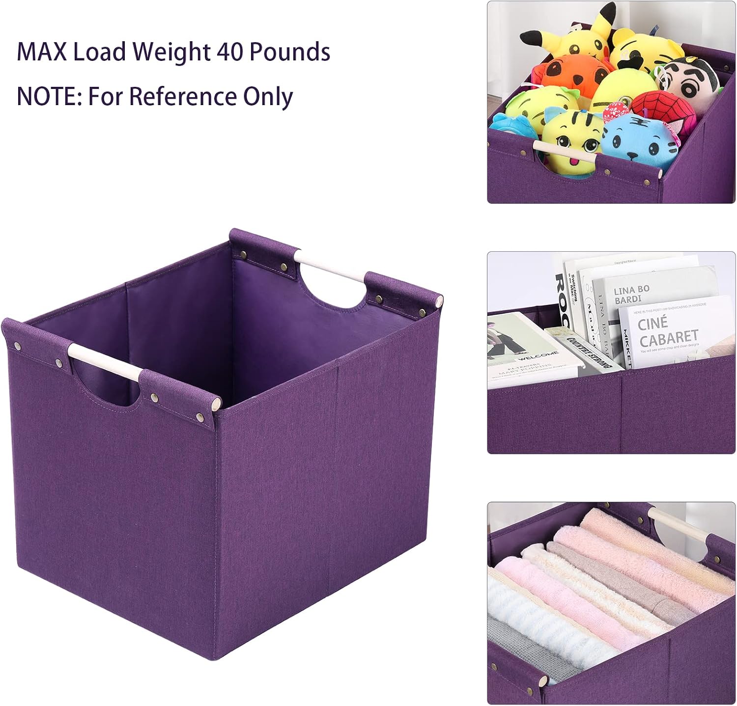 HOONEX Large Collapsible Storage Bins, Linen Fabric, 2 Pack, Storage Baskets with Wooden Carry Handles and Sturdy Heavy Cardboard, for Home, Office