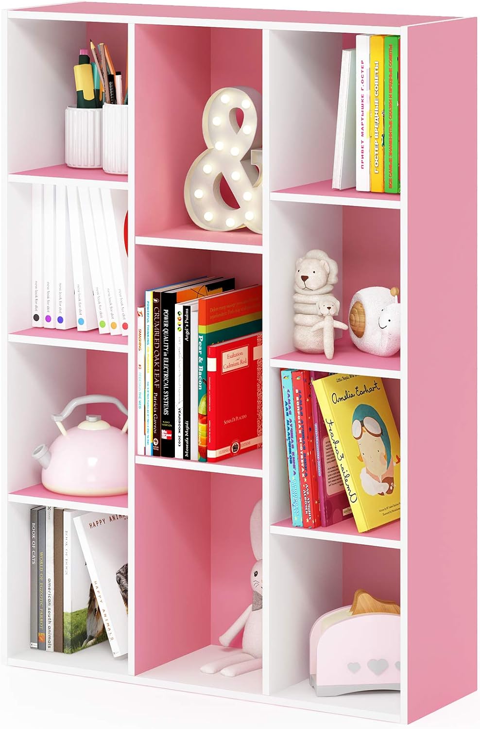 Furinno LUDER Book Shelf, 5-Cube Bookshelf, Reversible Bookcase, 9.4 x 19.5 x 31.5, Easy Assembly, for Living Room, Bedroom, Home Office, White
