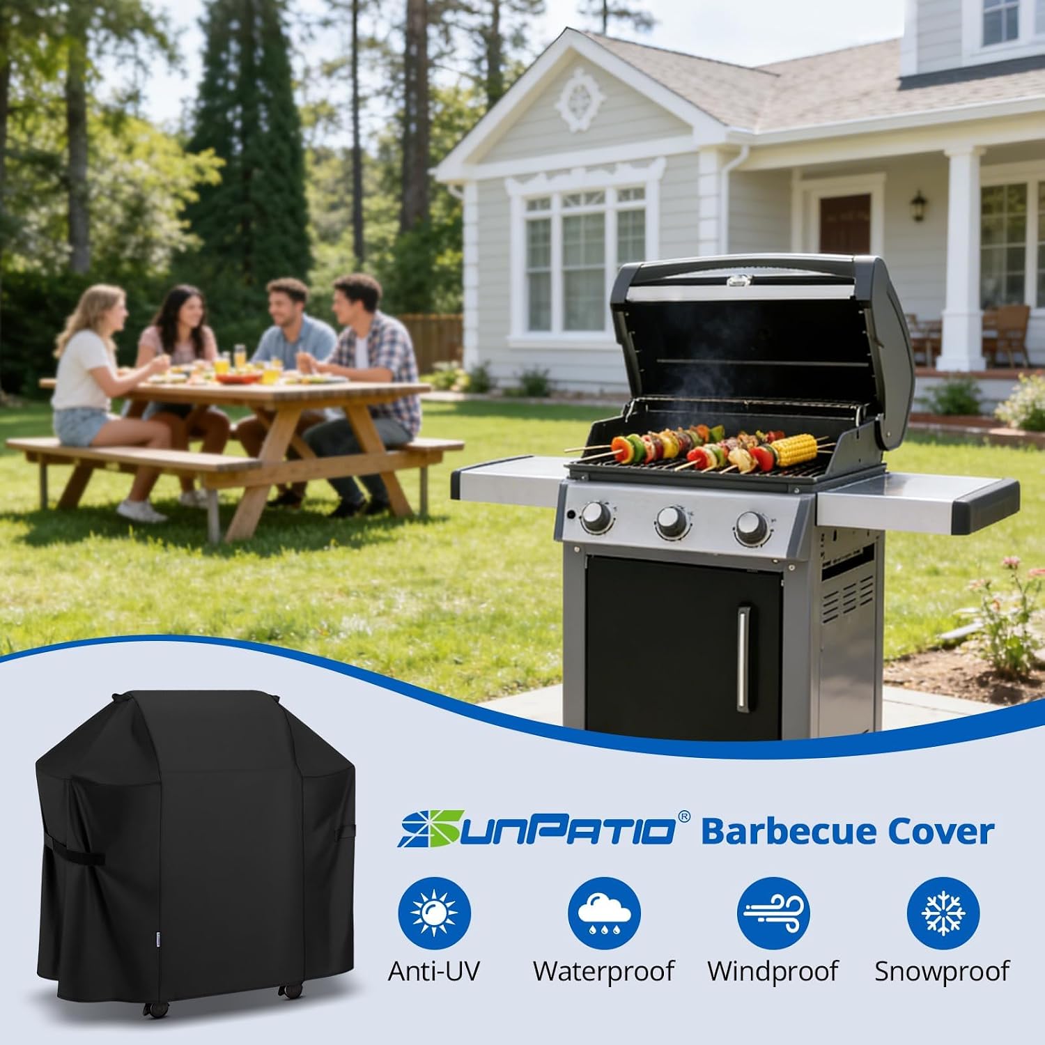 2 Burner Gas Grill Cover 32 inch, Heavy Duty Waterproof Small BBQ Grilling Cover, Compatible for Weber Char-Broil Nexgrill and More Grills with Collapsed Side Tables, All Weather Protection