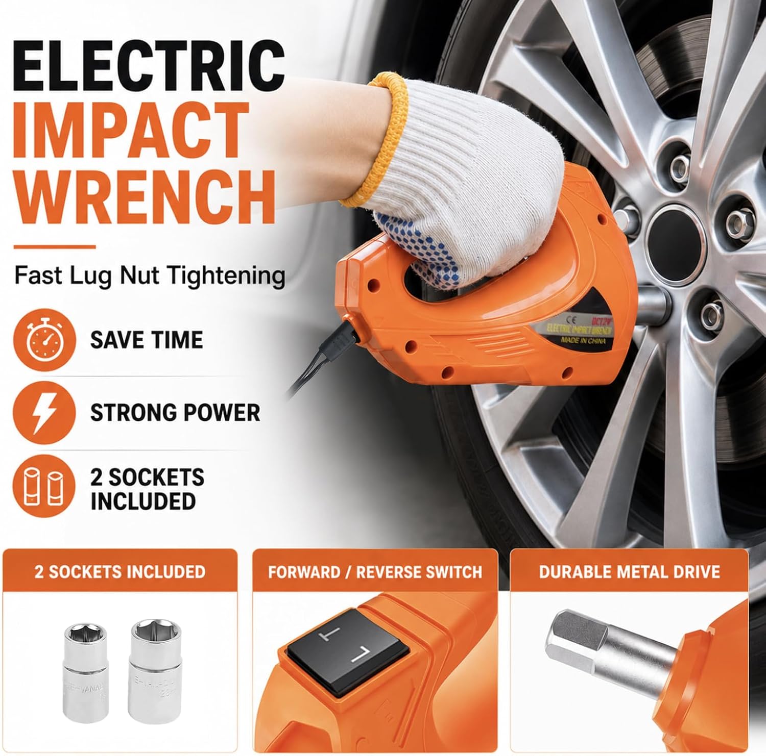 E-HEELP Electric Car Jack Kit 5 Ton 12V with Impact Wrench, 6.1-17.7 in