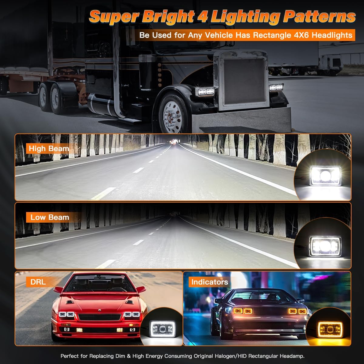 5x7/7x6in H6054 LED Headlights DOT Approved Hi/Low Sealed Beam 2PCS