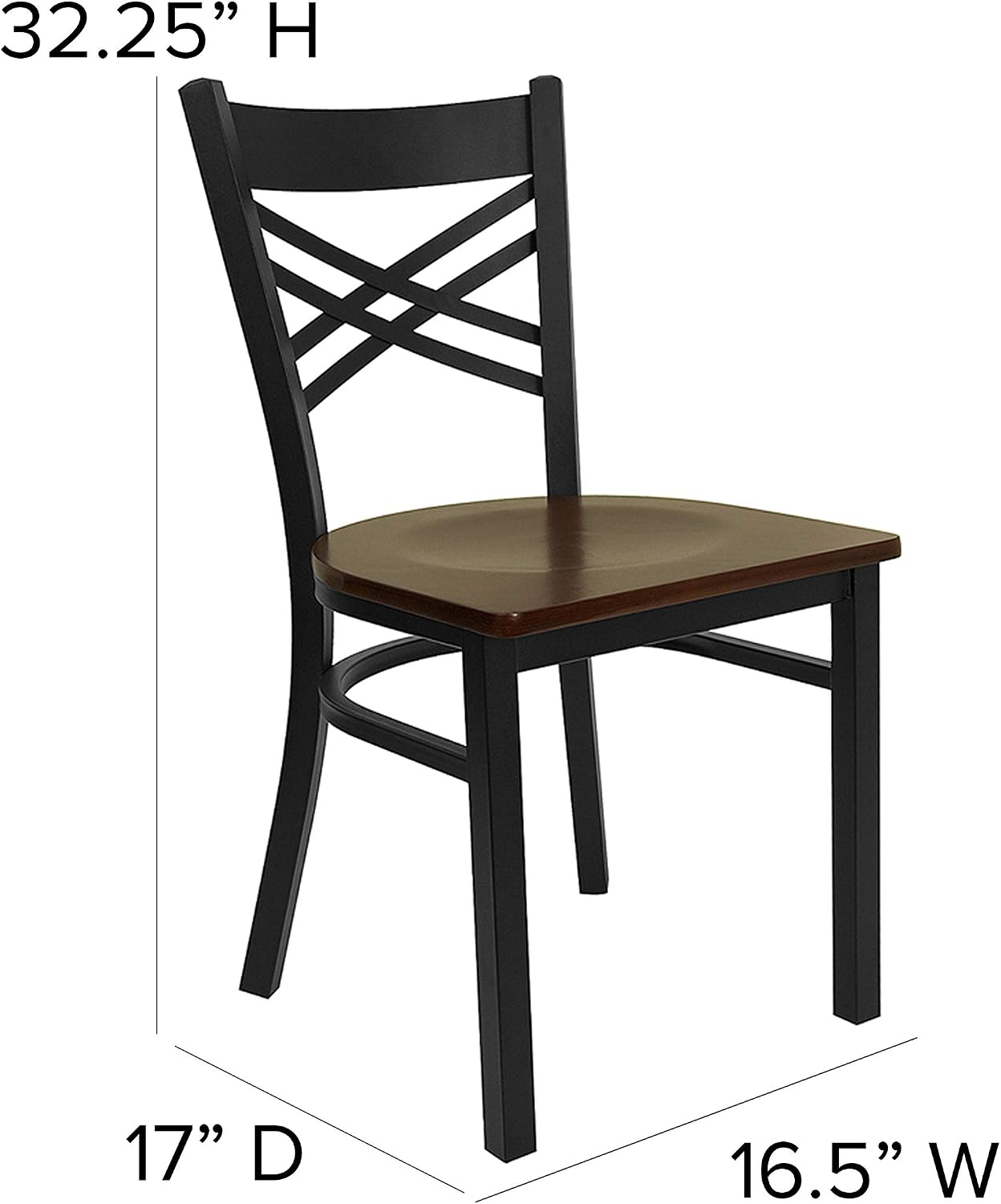 Flash Furniture Hercules Series "X" Back Metal Restaurant Chairs, Modern Upholstered Armless Dining Chairs for Restaurants/Kitchens, Set of 2, Black