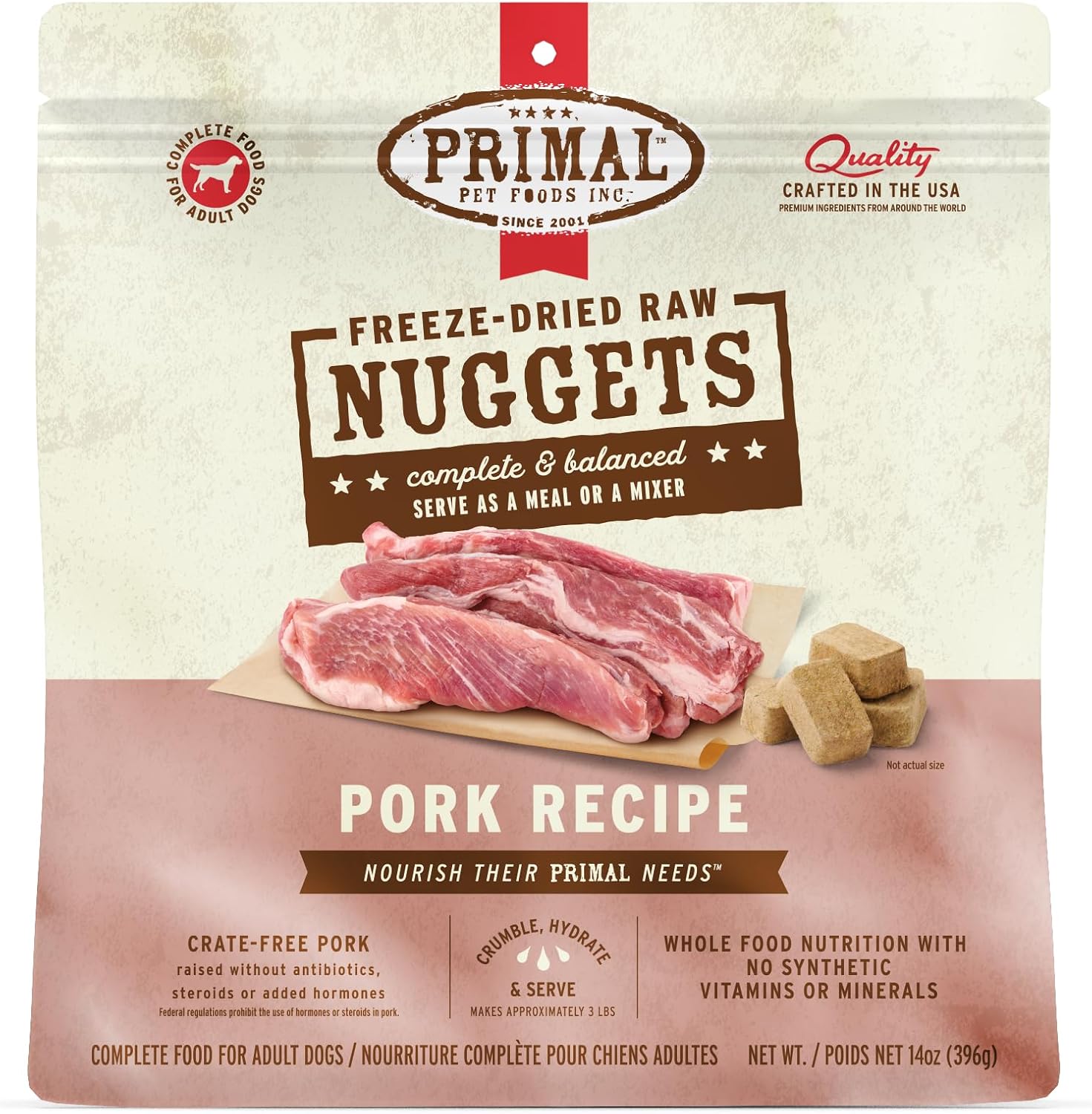 Primal Freeze Dried Raw Dog Food Nuggets, Beef, 14 oz | Complete & Balanced Nutrition, Meal, Topper or Treat, Grain-Free, High Protein, No Synthetic Vitamins & Minerals