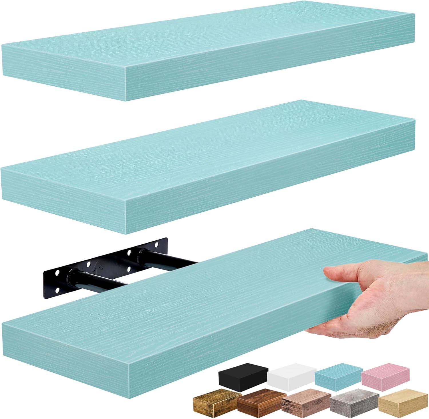 Sorbus Floating Shelves for Wall – 16 Inch Floating Shelf for Kitchen, Bedroom, Living Room, Bathroom, Home & Wall Decor - Mounted Bathroom Shelves with Invisible Brackets (Grey, 3 Pack)