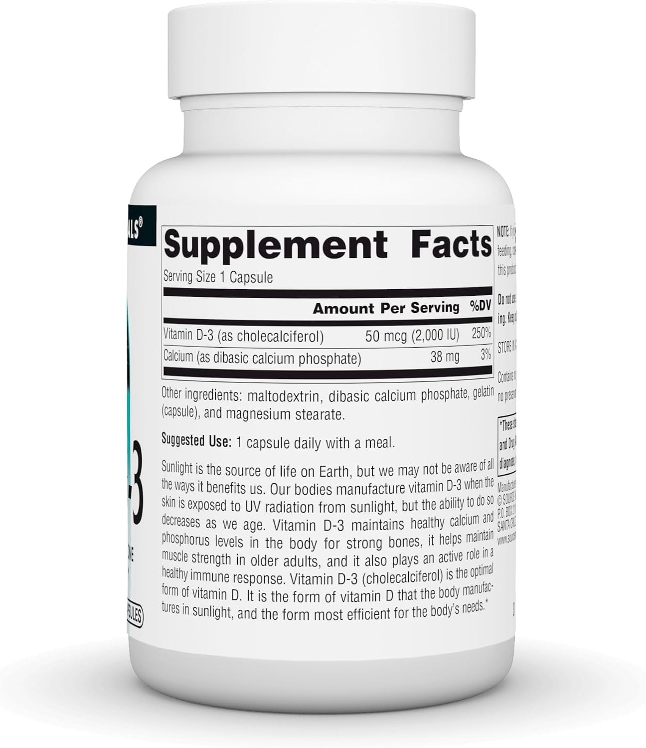 Source Naturals, Vitamin D-3, 50 mcg (2000 IU) - 200 Capsules | Bioactive Form for Bone & Immune Health