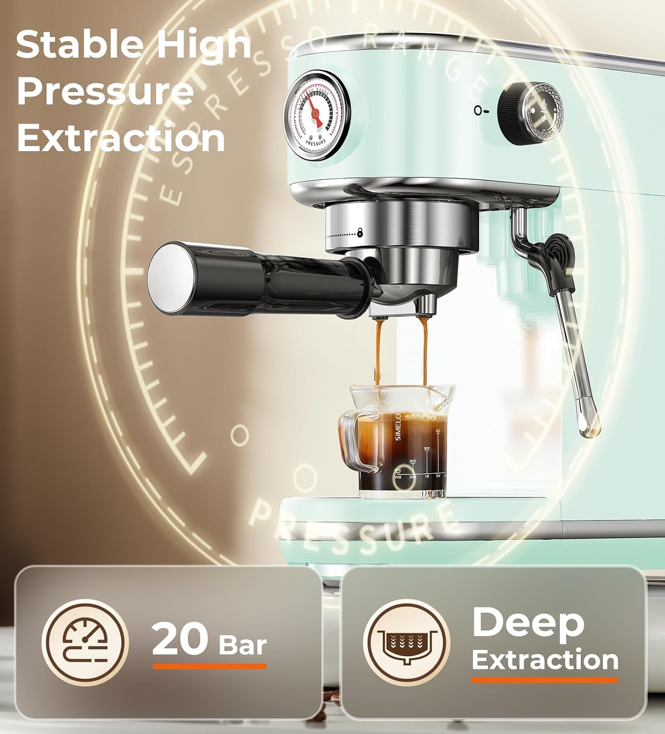 atatix 20 Bar Espresso Machine with Milk Frother, Compact Espresso Maker | Stainless Steel Coffee Machine with Precise Temp Control, 44oz Removable Water Tank for Latte, Cappuccino, White