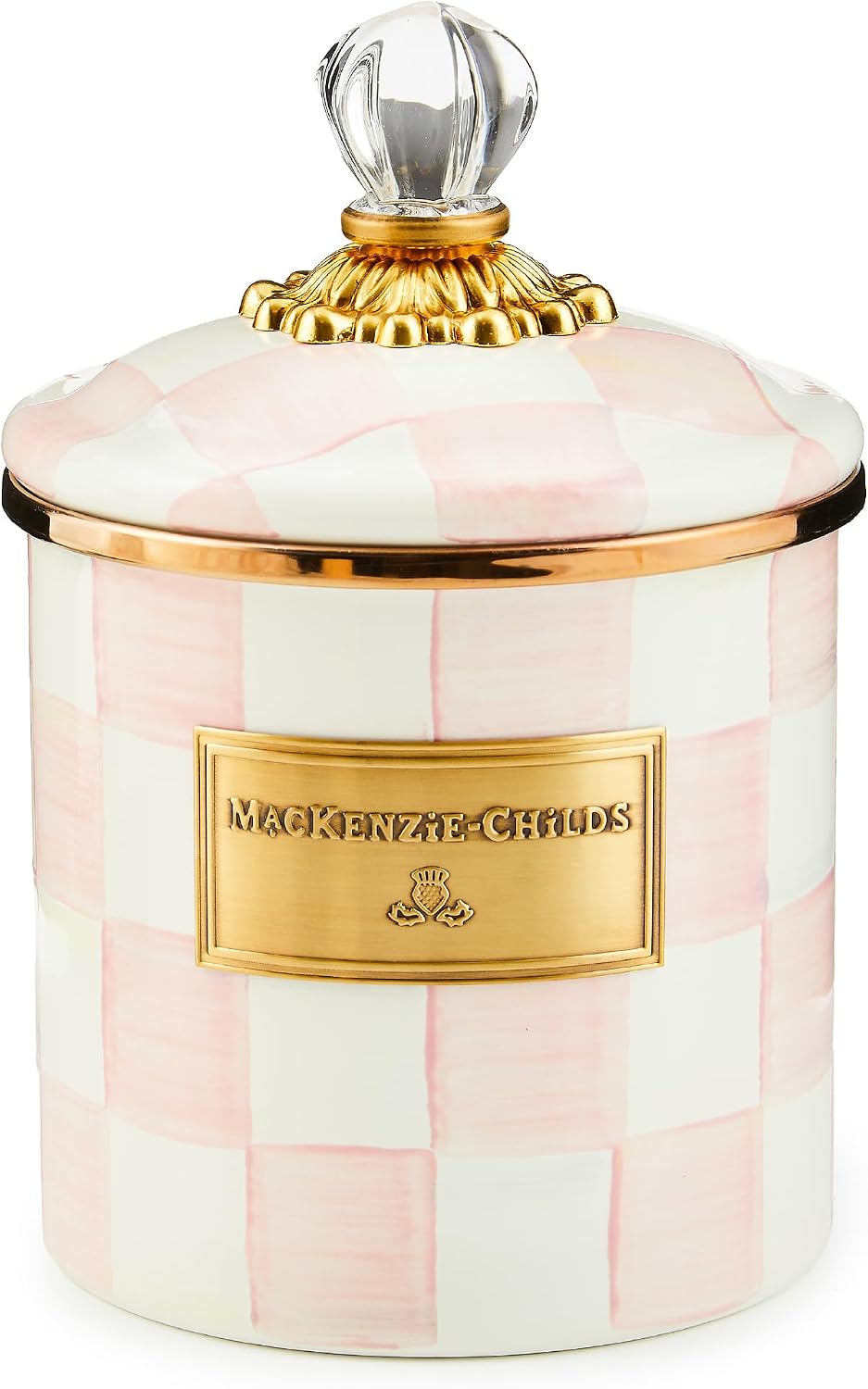 MACKENZIE-CHILDS Enamel Canister, Small, Black-and-White Courtly Check