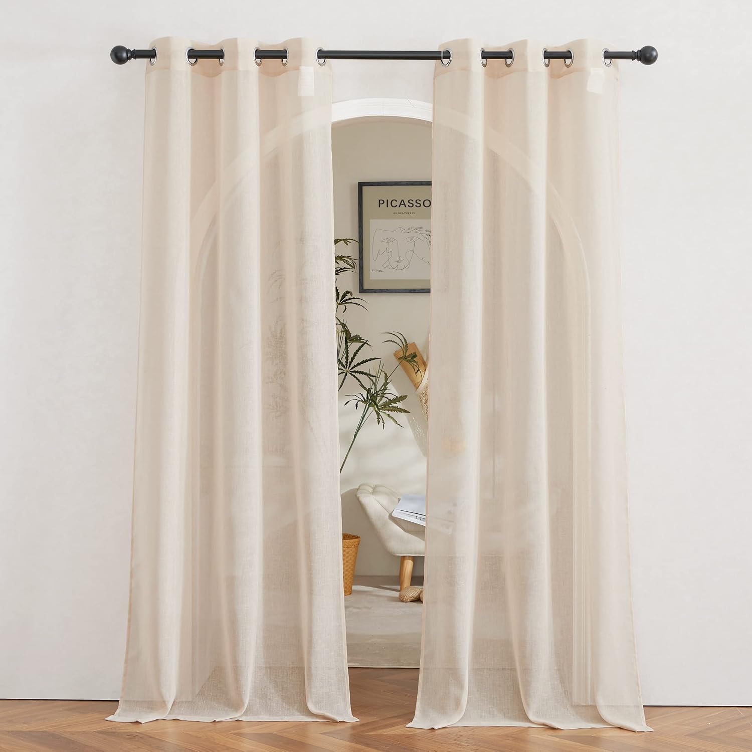 NICETOWN Linen Curtains Semi Sheer Bedroom Window Curtains
