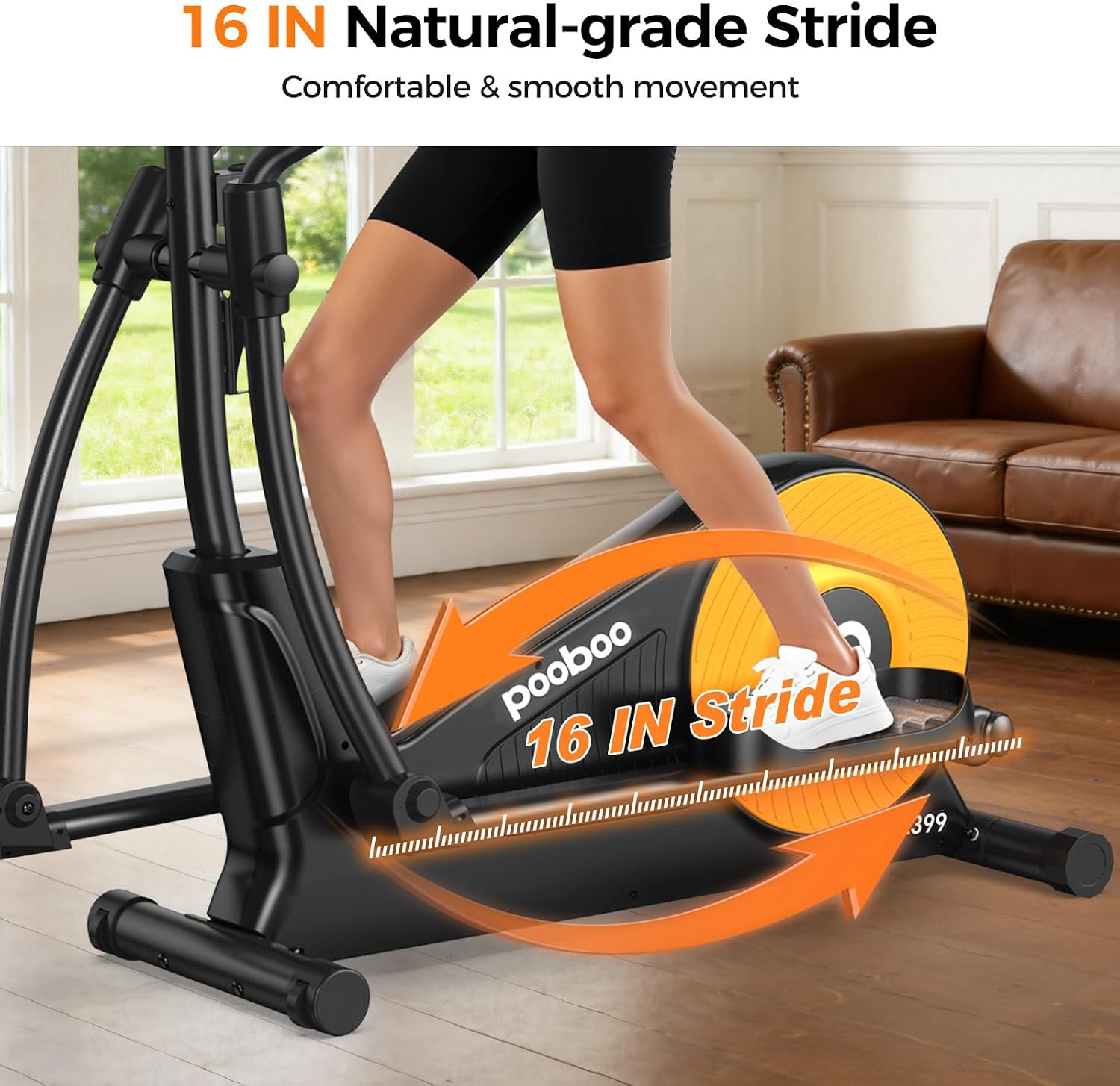 pooboo Elliptical Machine, Elliptical Exercise Machine with 16-Level Resistance&Quiet Magnetic Driving System, Elliptical Machine for Home with LCD Monitor&15.5-17IN Stride, 350LBS Weight Capacity