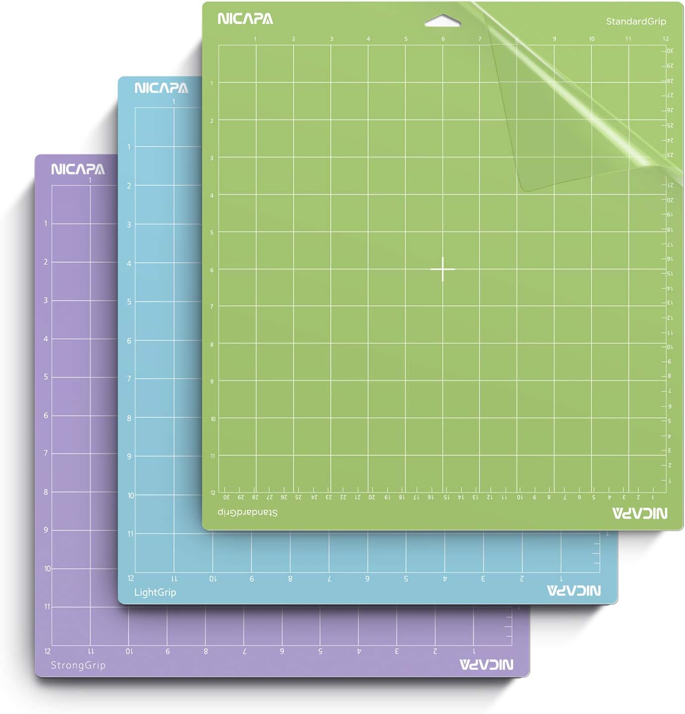 12x12 inch Standard Grip Cutting Mat for Cricut Maker 3/Maker/Explore 3/Air 2/Air/One (3 Pack) Standard Adhesive Sticky Green Quilting Replacement Cut Mats