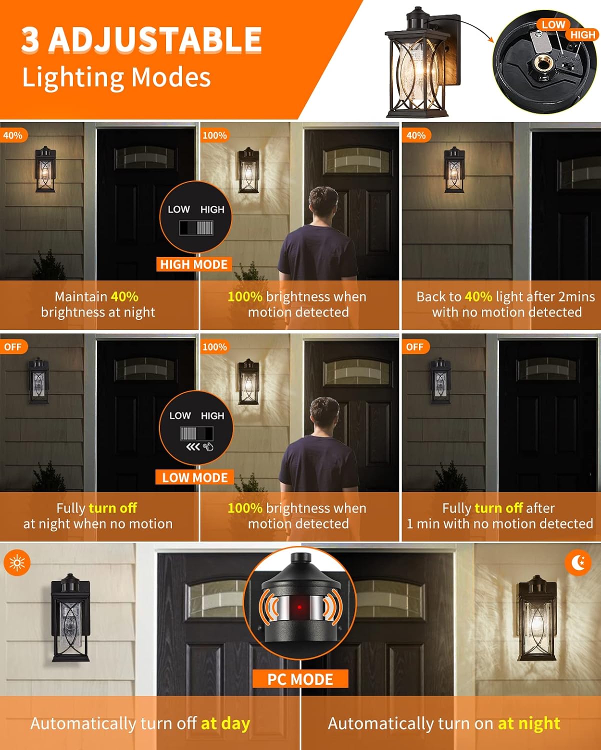 Dusk to Dawn Modern Outdoor Coach Lantern Exterior Light Fixtures Black Aluminum with Crack-Like Glass Waterproof Wall Sconce Mission Outside Light