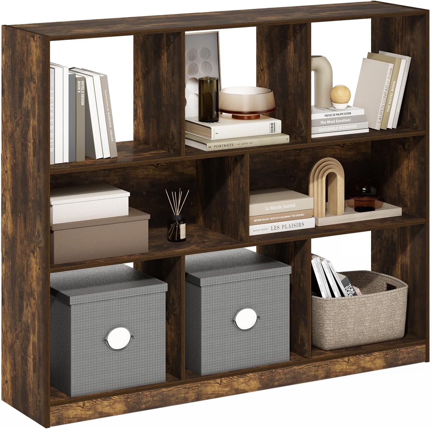 Furinno LUDER Book Shelf, 6-Tier Tall Modern Bookshelf, Bookcase with Open Shelves, 9.3 x 12 x 71, for Living Room, Bedroom, Home Office, White