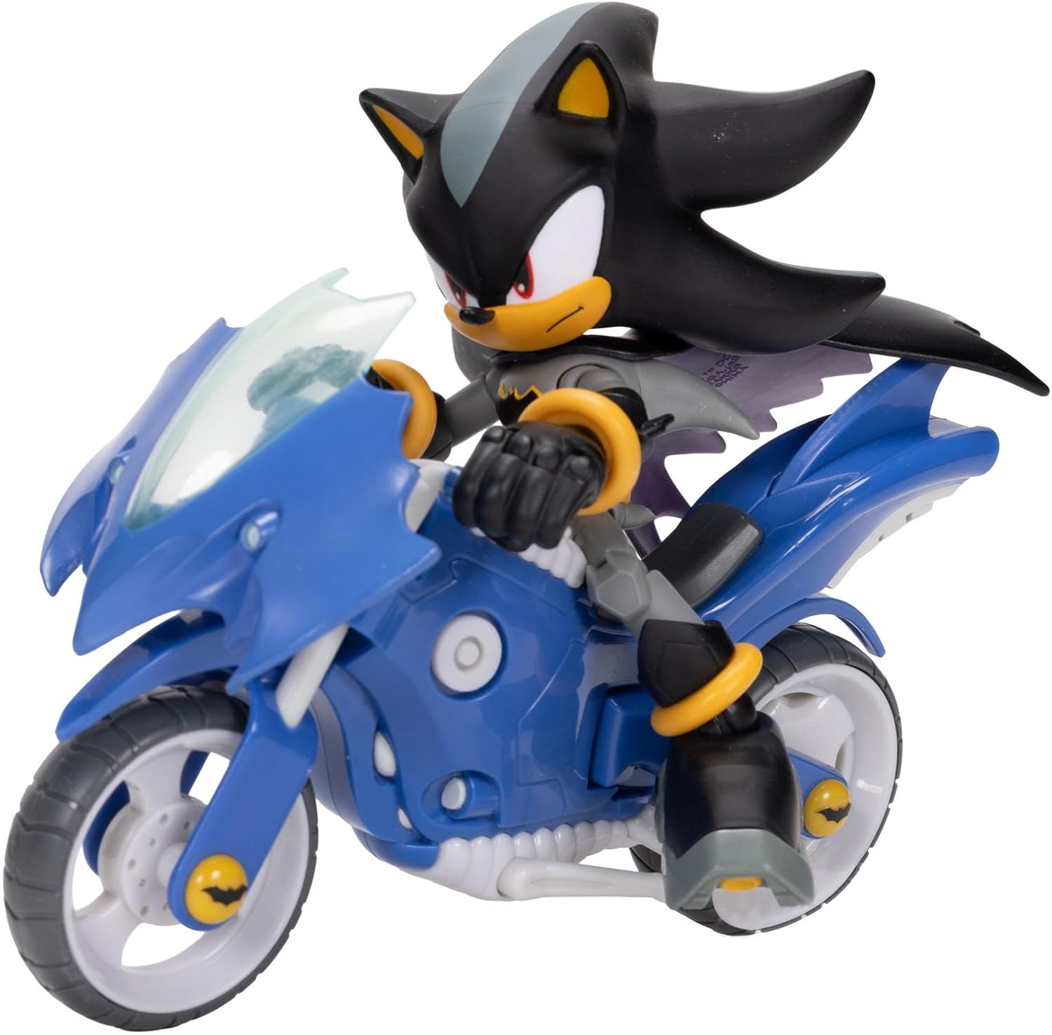Sonic The Hedgehog DC x Sonic Shadow as Batman & Batcycle Action Figure Set, 5"/13cm, 22 Points of Articulation, Moving Wheels, Working Kickstand