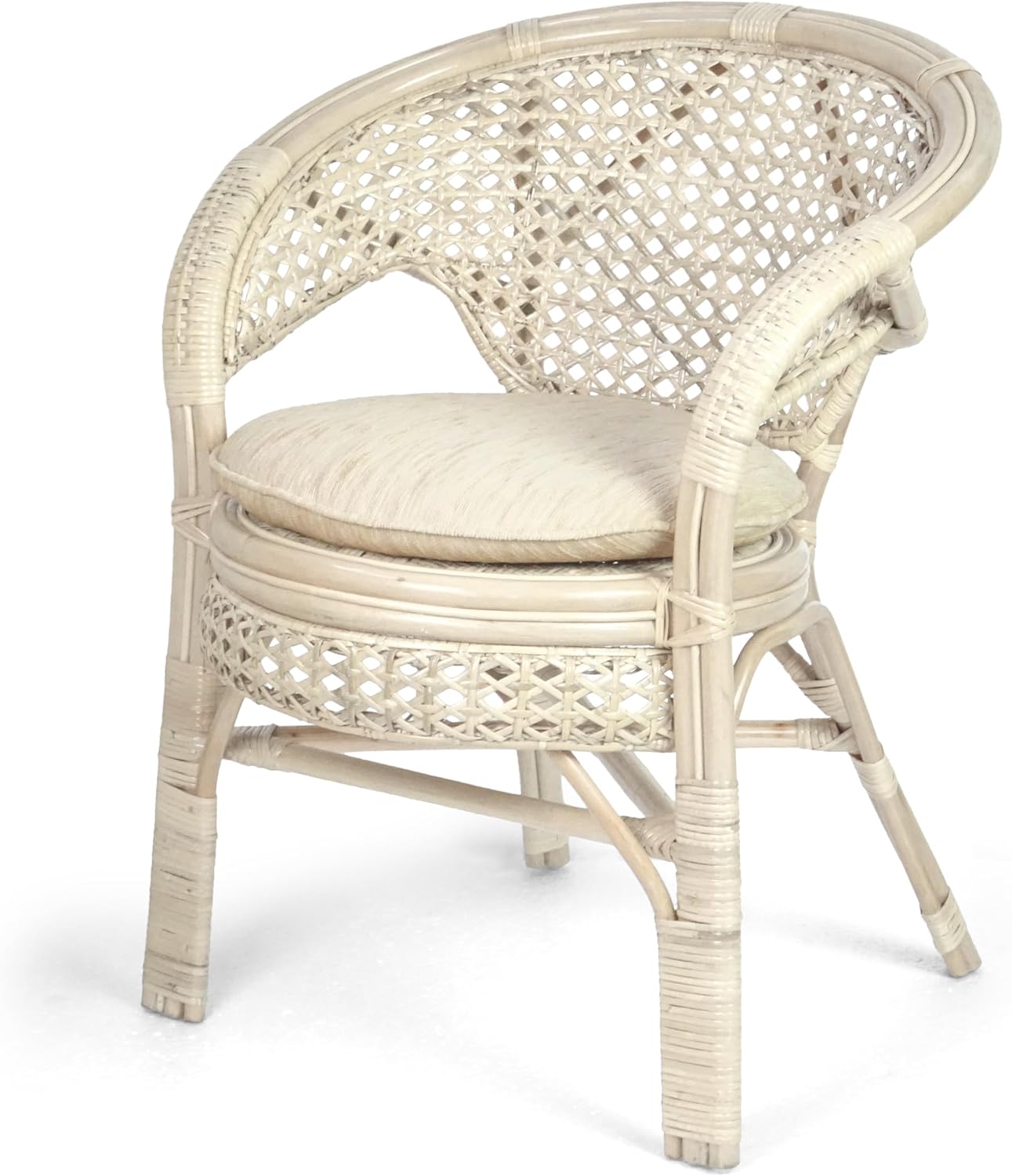Pelangi Handmade Rattan Dining Wicker Chair Colonial Color w/Cream Cushion