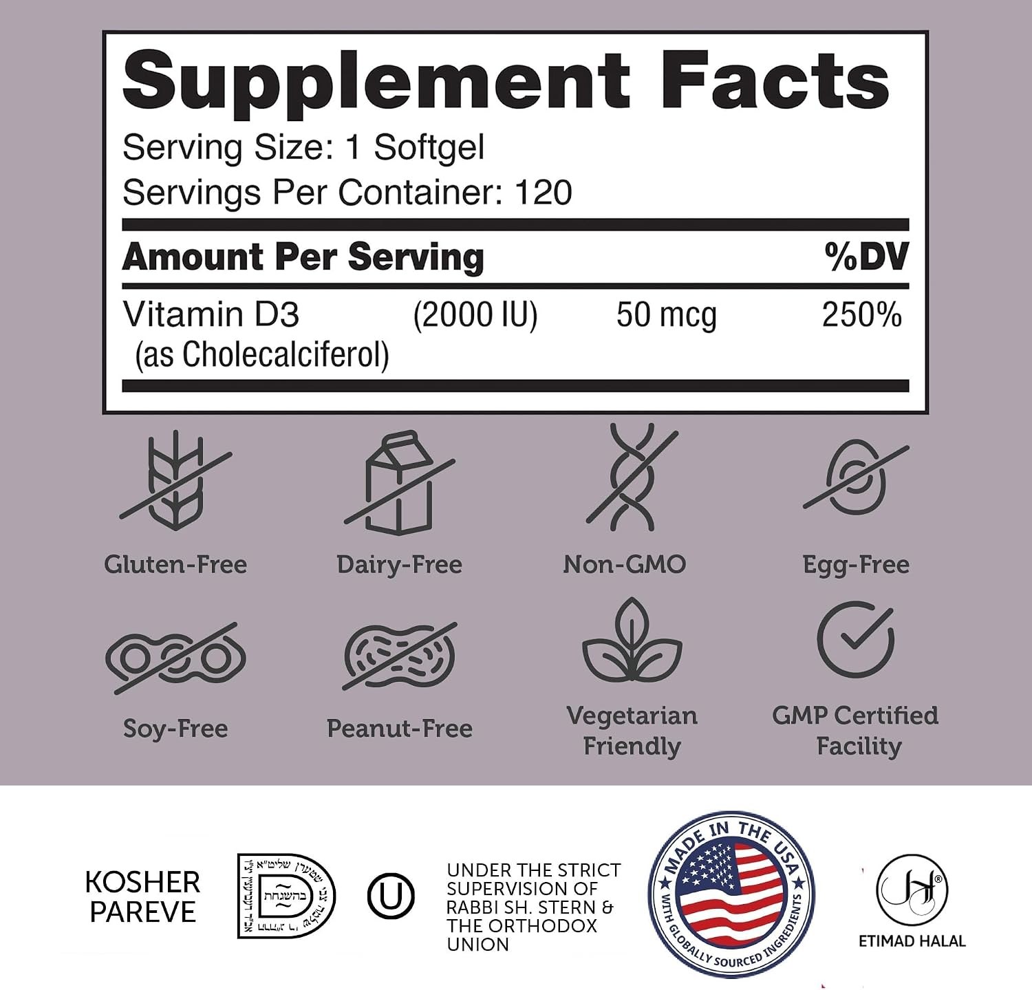 Zahler - Advanced Vitamin D3 2000 IU Softgels (250 Count) Kosher Vegetarian Friendly Vitamin D for Immune Support, Bone, Teeth & Muscle Health - Daily D3 Vitamin Supplement for Adults - Easy Swallow V