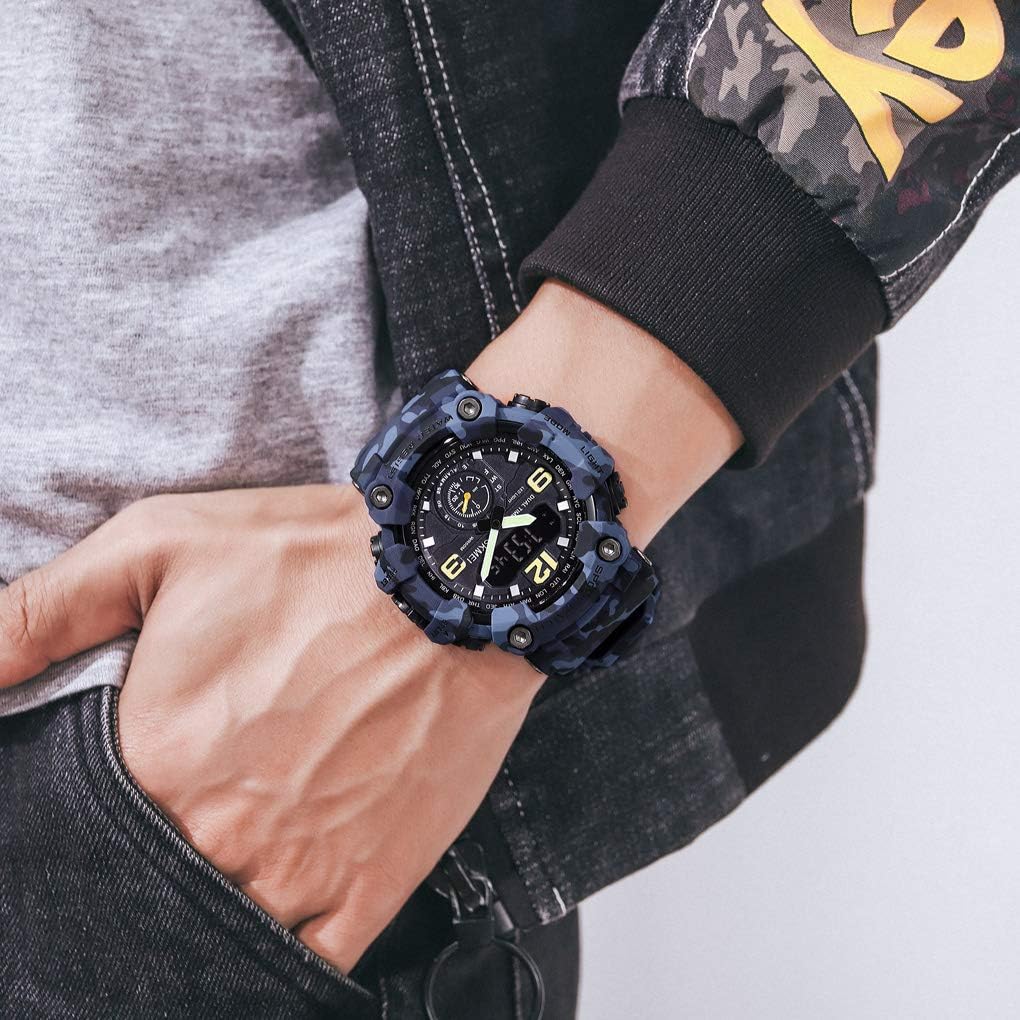 FANMIS Men's Analog Digital Sport Watch Military Dual Display 50M LED Watch | Men's Dual Display Sports Watches With Led Backlight Alarm Stopwatch 12/24h Time Outdoor Running Swimming