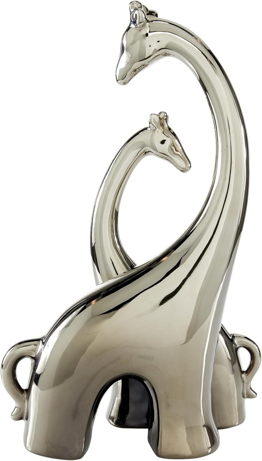 Deco 79 Ceramic Giraffe Decorative Sculpture Home Decor Statue, Accent Figurine 11" x 5" x 15", Silver
