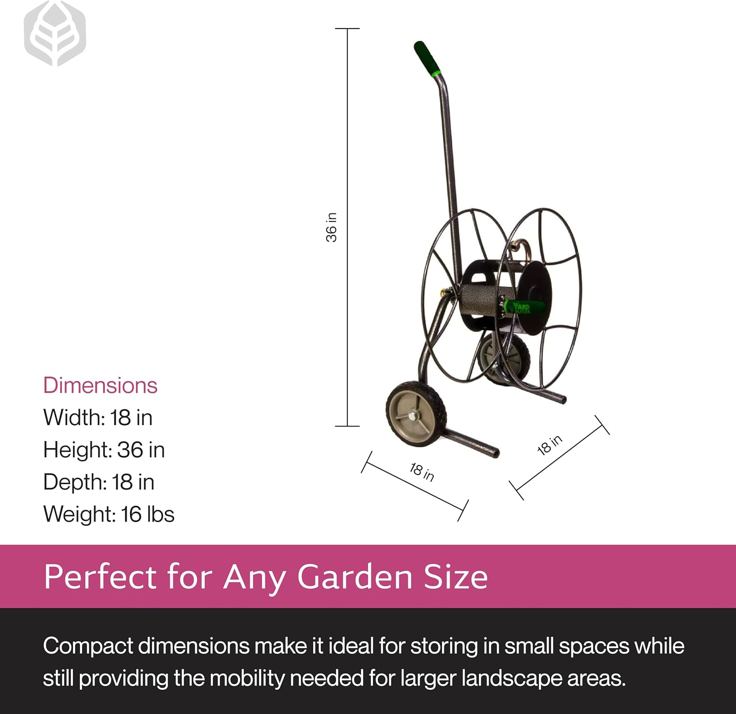 Yard Butler Hose Cart, Metal Hose Caddy, 2 Wheels, 200 Feet | Wheeled Metal Hose Cart Caddy, Suitable for Gardens, Lawns, Fields, and Outdoors, Durable Construction