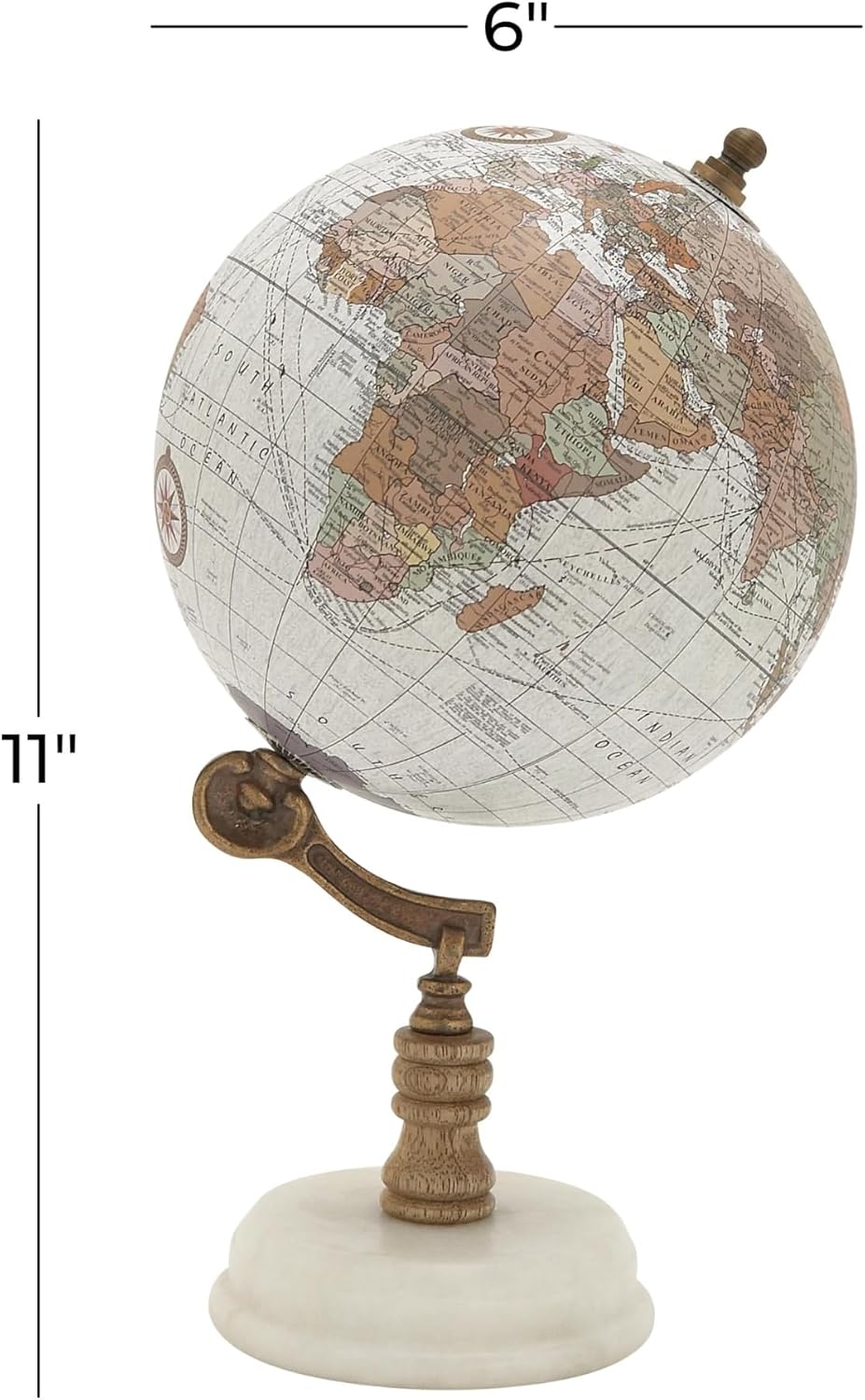 Deco 79 Marble Globe with Marble Base, 7" x 7" x 11", Teal | Educational/Geographic Earth World Map Decorative World Globe With Marble Base World Globe