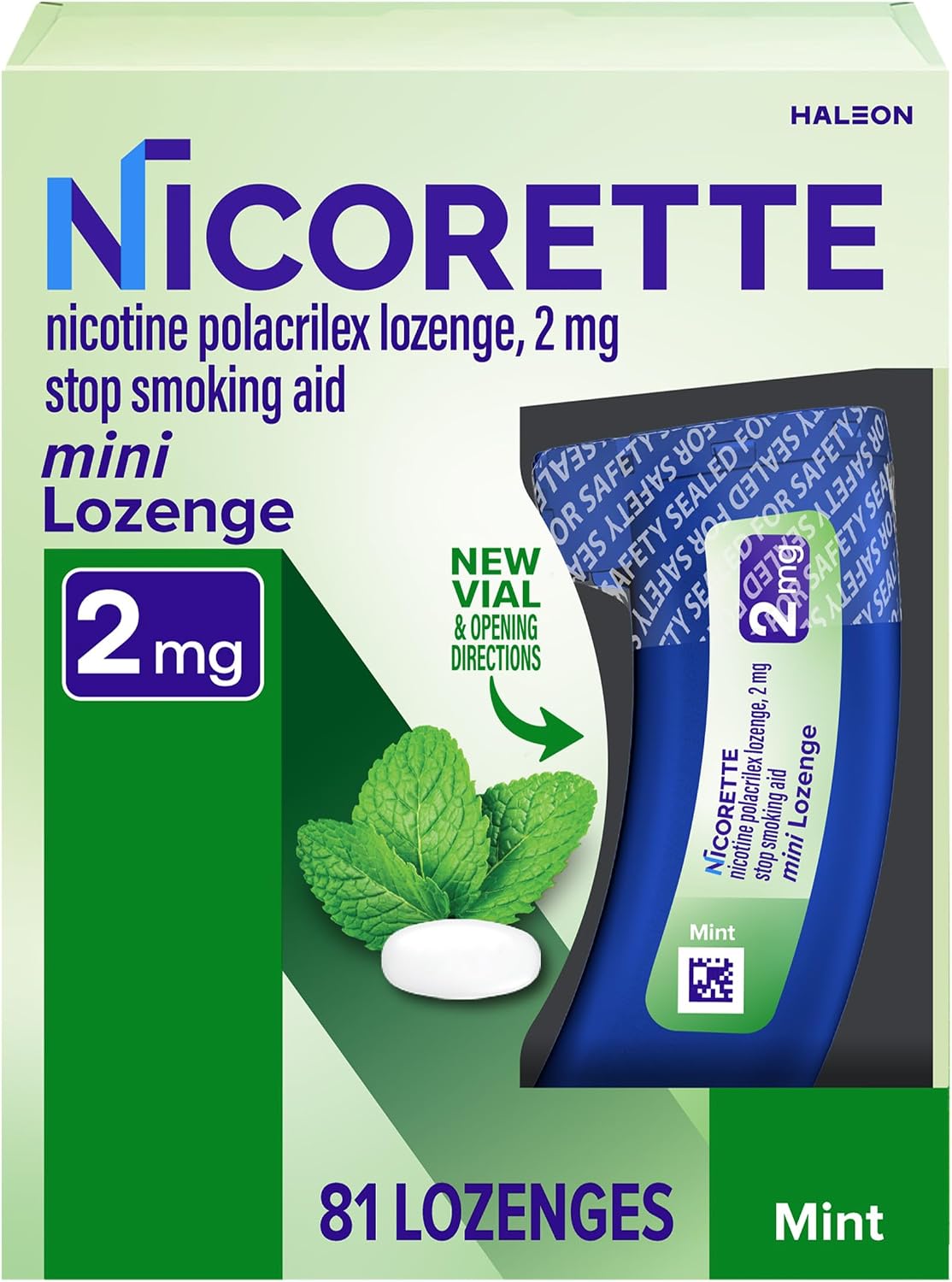 Nicorette Mini Nicotine Lozenges 2mg, Quit Smoking Aid, Mint, 81 Count | Reduces Nicotine Cravings and Withdrawal Symptoms, Intense Craving Relief