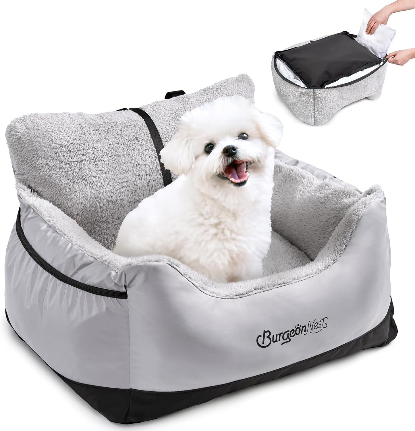 BurgeonNest Dog Car Seat for Small Dogs & Cats Under 25 lbs,Black